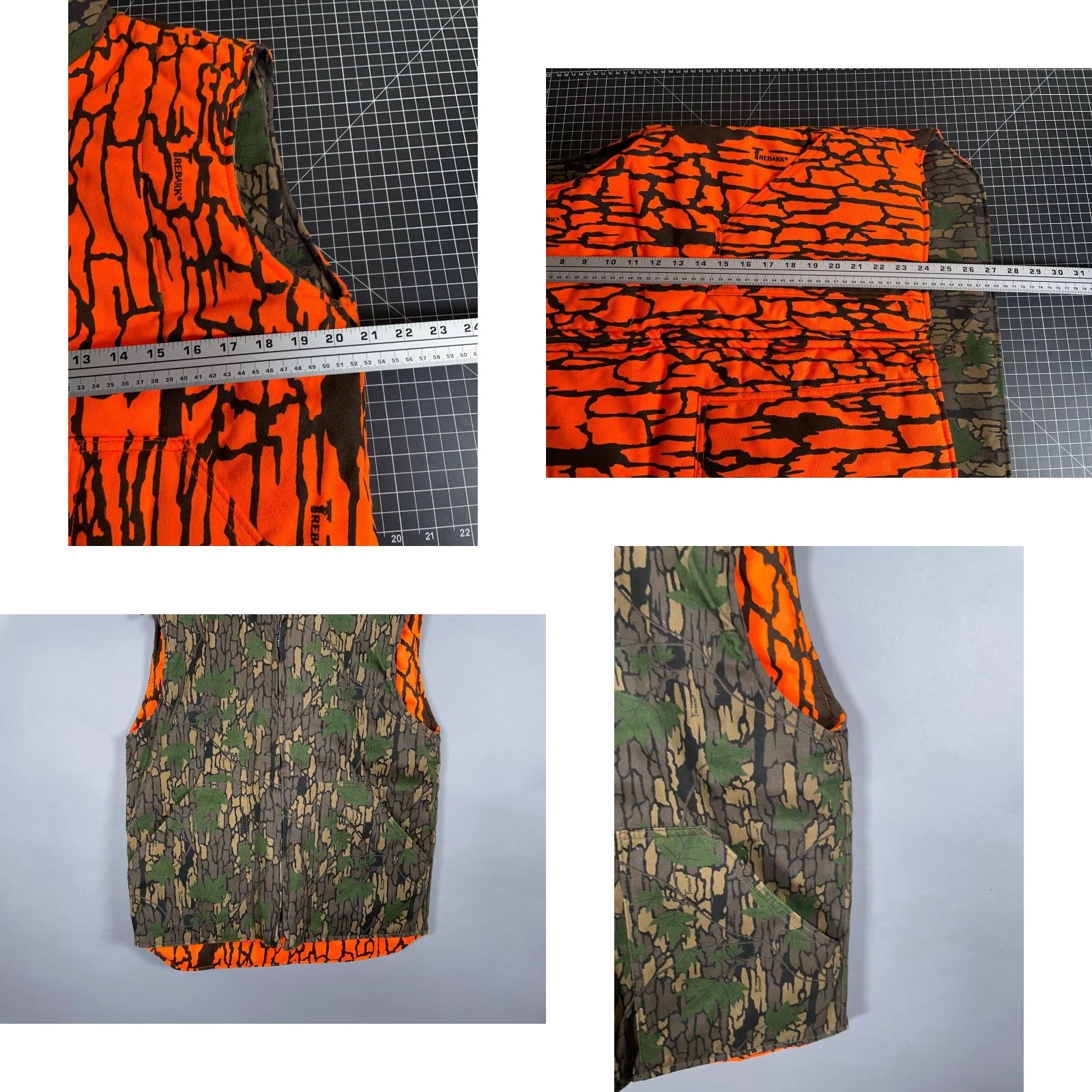 Vintage VTG Pella Reversible Camouflage Vest Zip Up Green Medium Trebark Blaze Orange Size 40R - 8 Thumbnail
