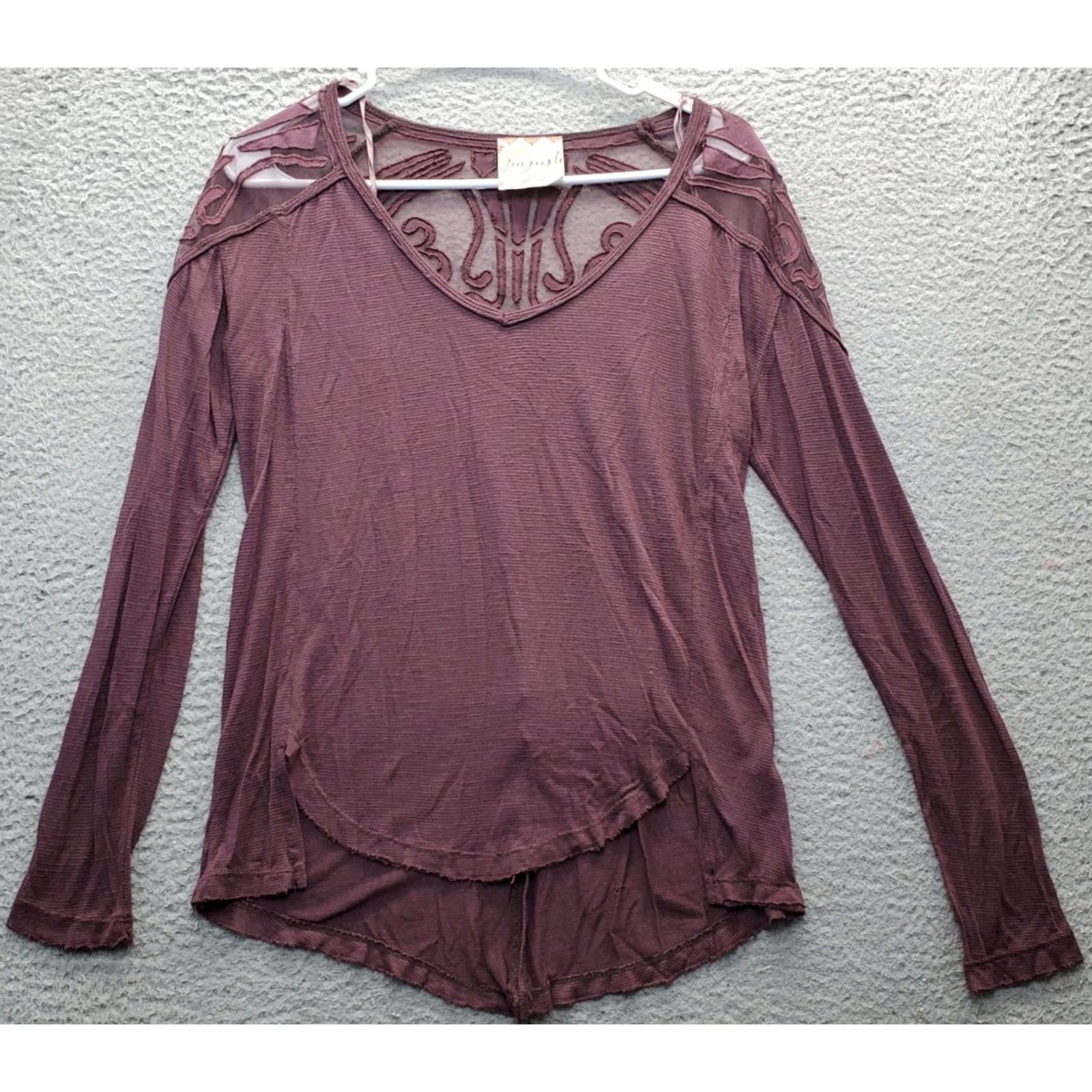 Free People Free People Tunic Top Womens XS Purple Long Sleeve V-Neck Pullover High-Low Hem Shirt Size XS / US 0-2 / IT 36-38 - 2 Thumbnail