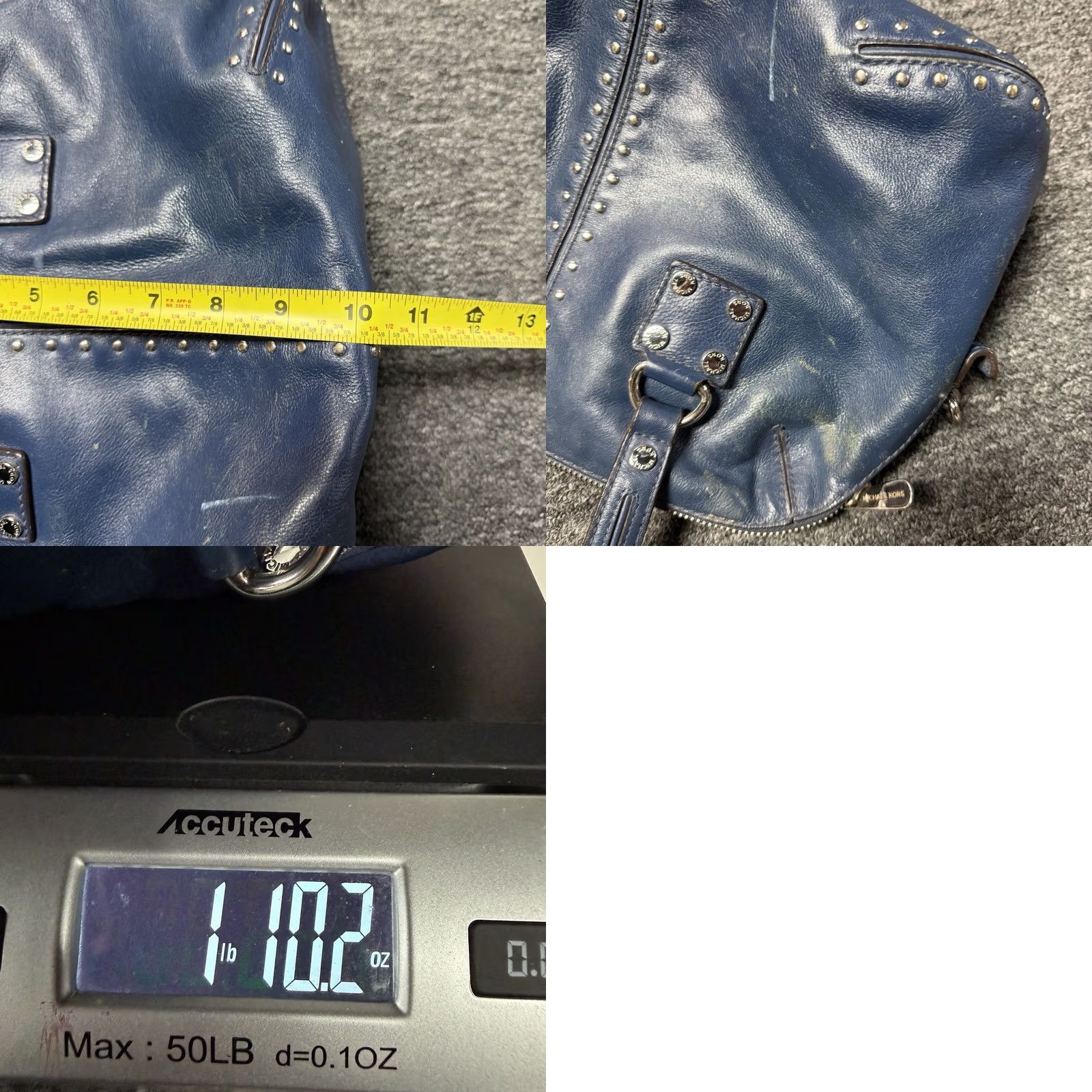 Michael Kors Michael Kors Y2K Navy Blue Rivet Studded Textured Leather Grunge Hand Bag Purse Size ONE SIZE - 9 Thumbnail