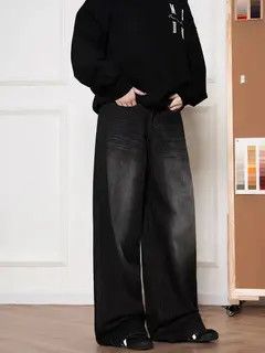 VIBE Vintage High Street Black Straight Leg Wide Jeans Size US 34 / EU 50 - 4 Thumbnail