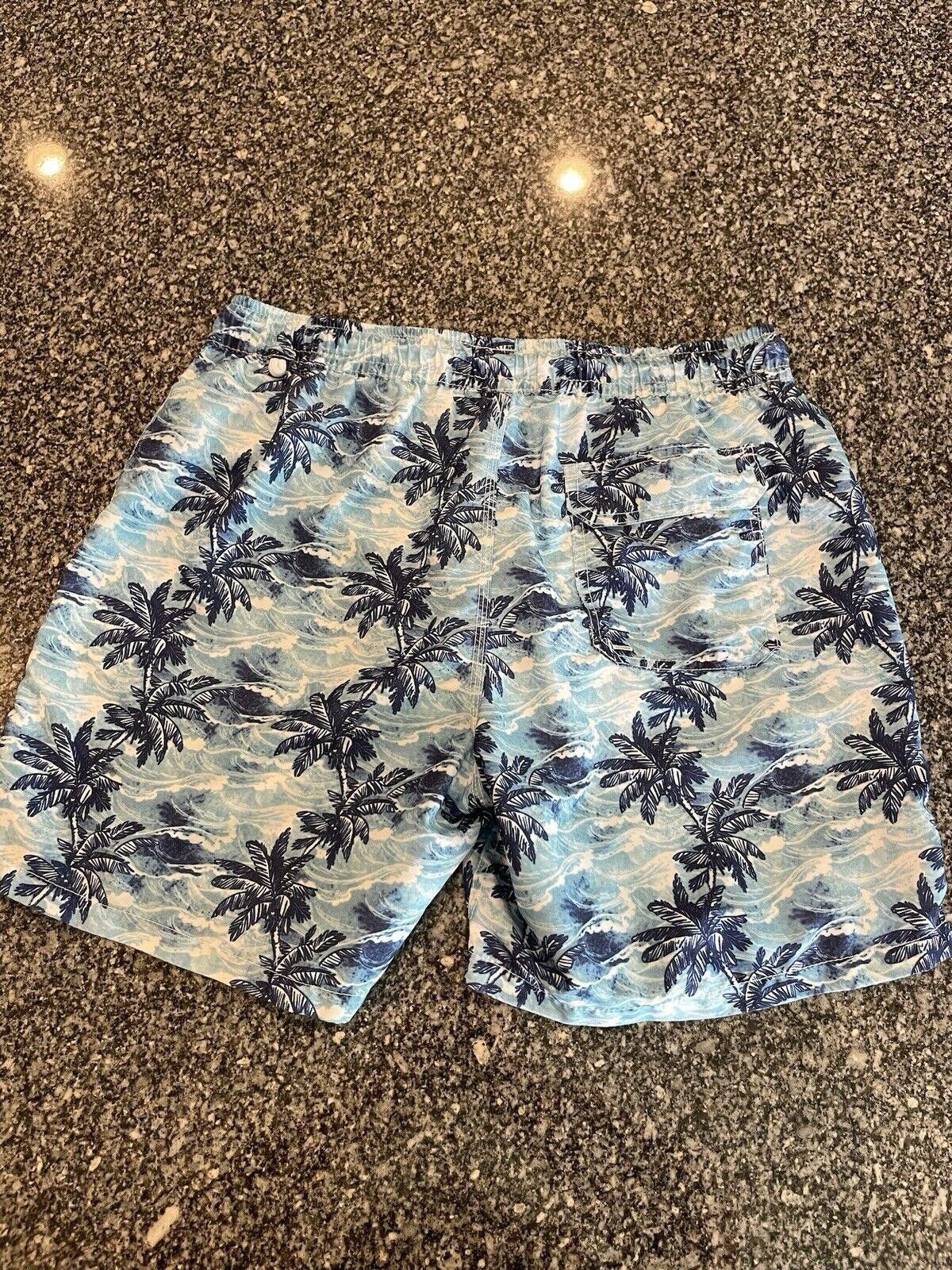 Designer Blue Wave Sz Large Blue palm tree waves Swim Trunks (A5) Size US 34 / EU 50 - 4 Thumbnail