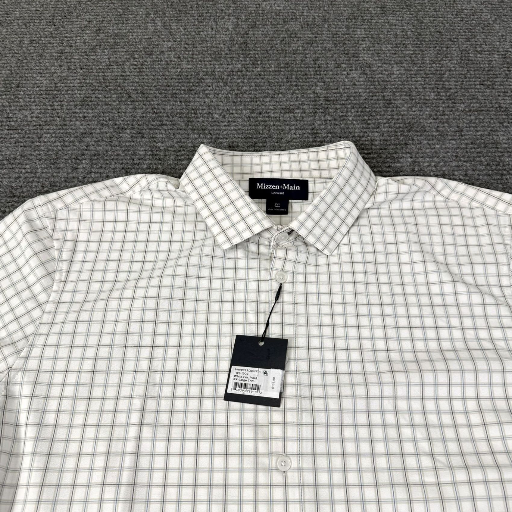 Mizzen+Main Mizzen+Main Leeward Dress Shirt Mens 2XL White Eric Plaid Trim Fit Long Sleeve Size 48R - 3 Thumbnail