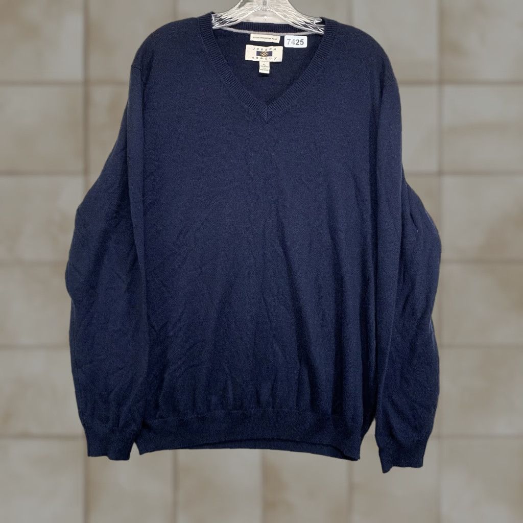 Joseph Abboud Joseph Abboud Sweater Men XL Blue Wool V-Neck Pullover All Seasons Lightweight Regular Fit Mens Size US XL / EU 56 / 4 - 1 Thumbnail