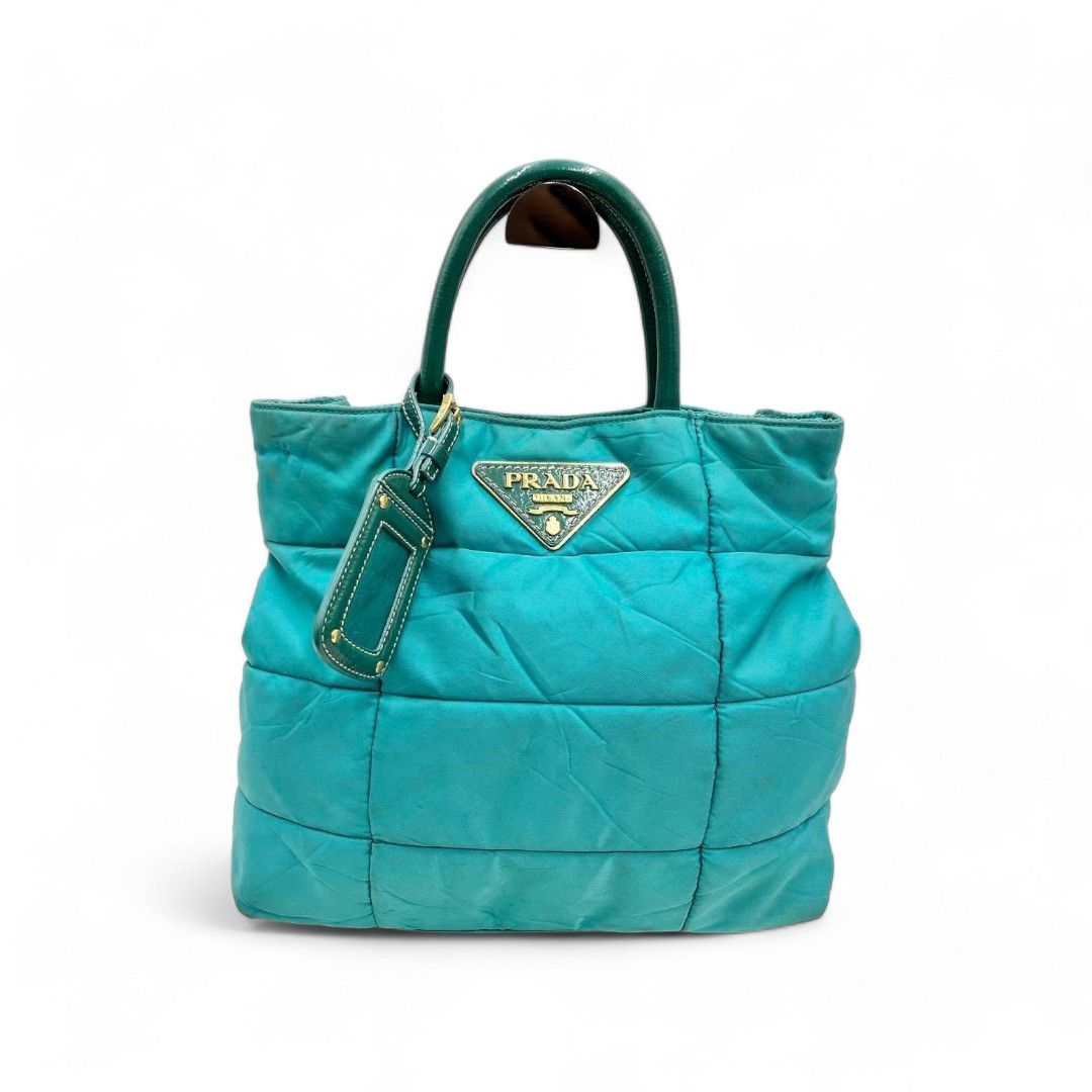 Prada Prada - Quilted Handbag Turquoise Triangle Logo Plate Blue Size ONE SIZE - 1 Thumbnail