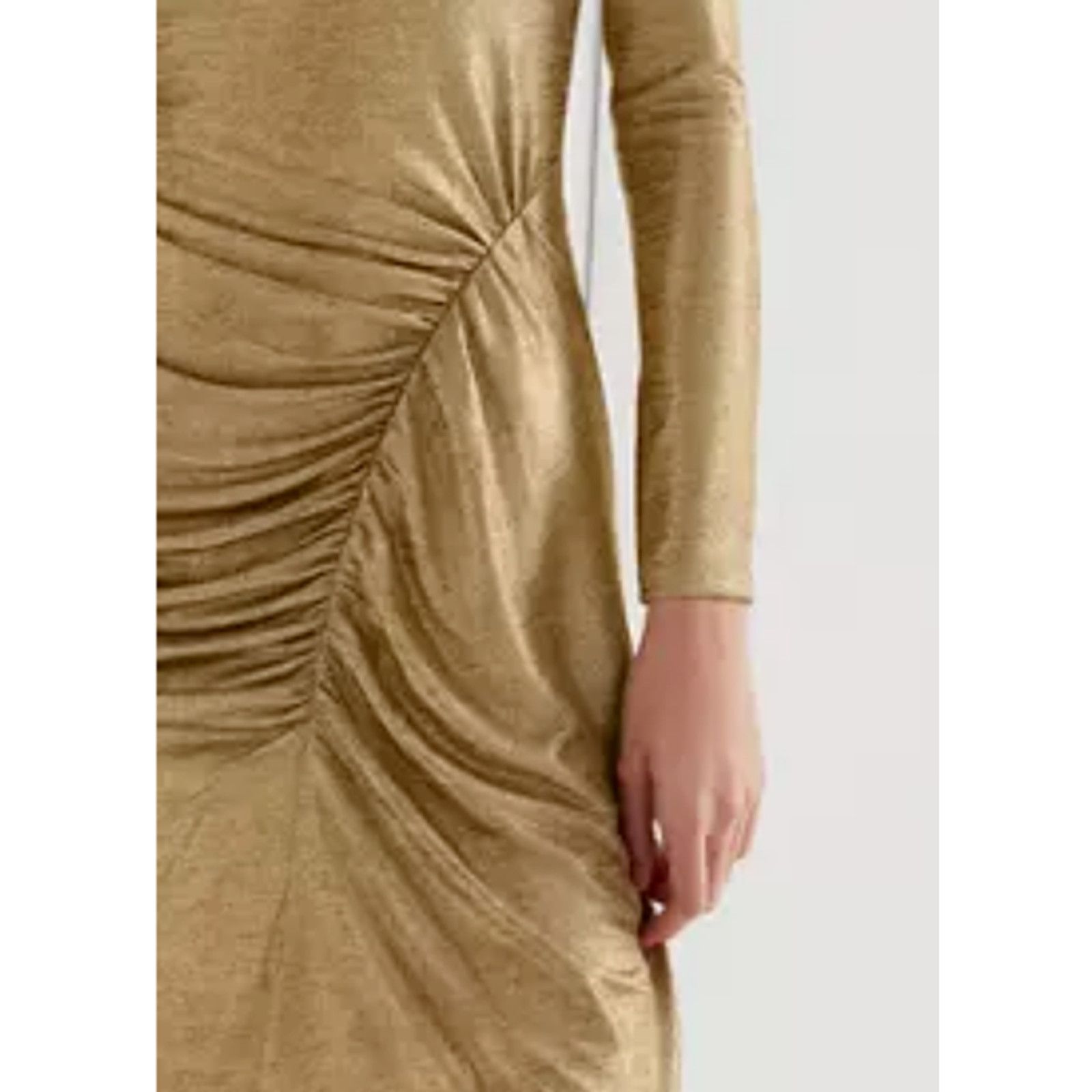 Ralph Lauren RALPH LAUREN GOLD FOIL LAME RUCHED LONG SLEEVE DRESS SZ 14 Size XL / US 12-14 / IT 48-50 - 4 Thumbnail