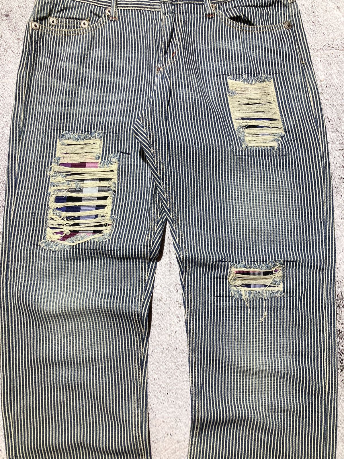 Japanese Brand 2000s Japanese Brand Double Waist Ripped Striped Pants Size US 29 - 7 Thumbnail