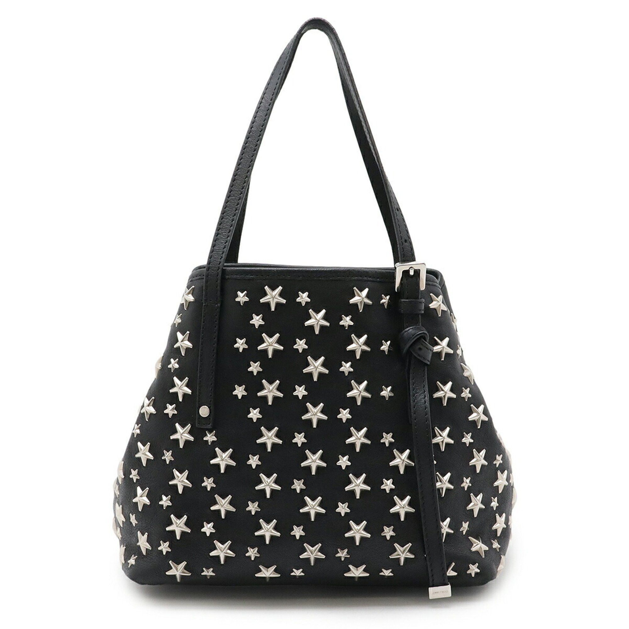 Jimmy Choo Sasha/s Tote Bag Shoulder Leather Star Studs Rhinestone Black, Women's