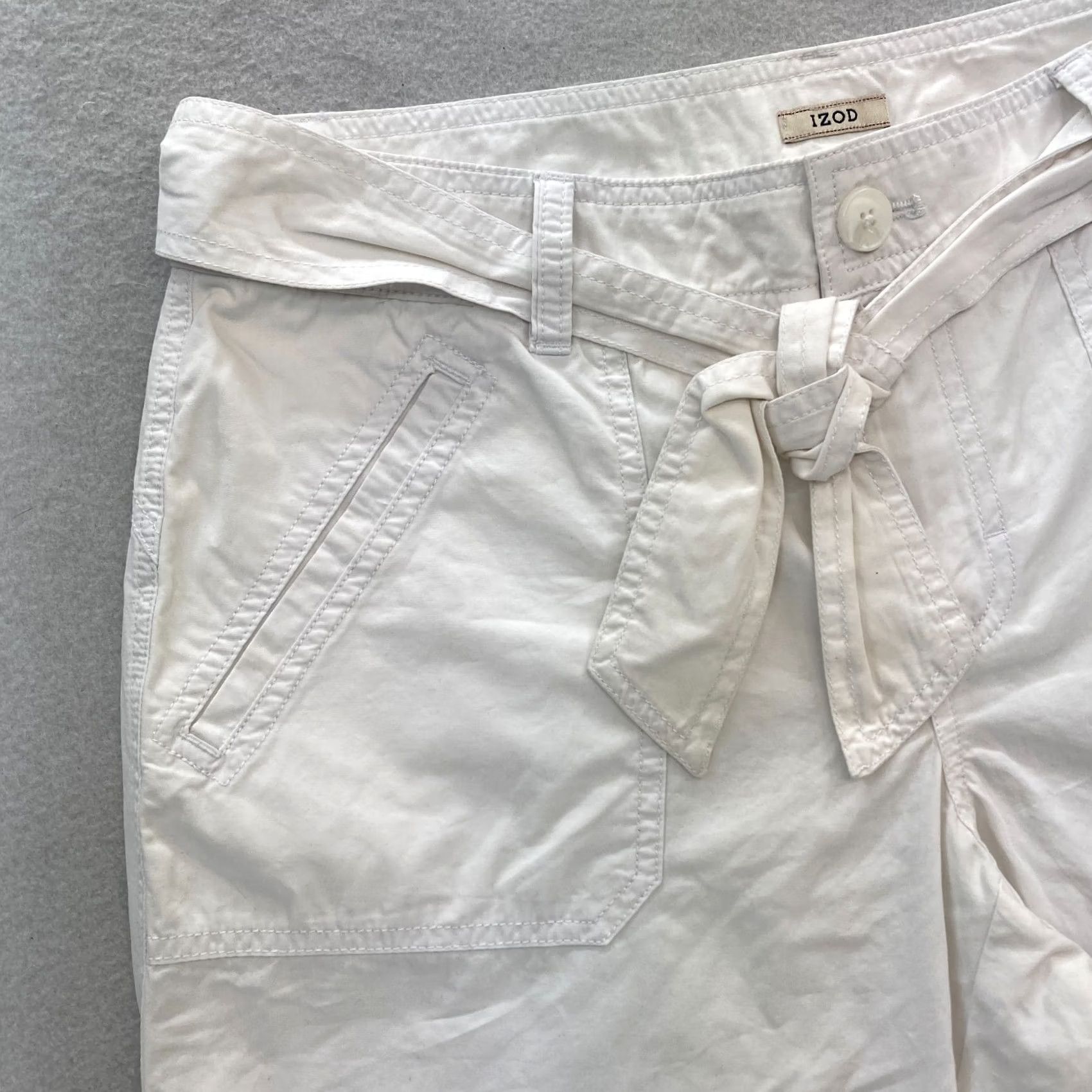 Izod IZOD Capri Pants Women's 8 White Belted Patch Pockets Travel Casual NWT Pants Size 30" / US 8 / IT 44 - 2 Thumbnail