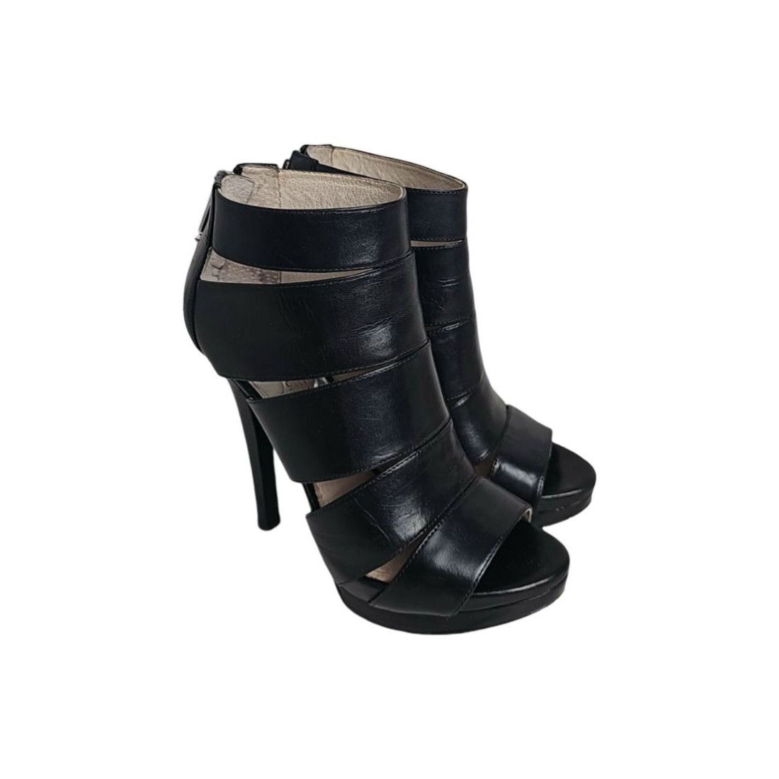 image of Michael Kors Gisele Black Leather High Glossed Caged Platfor Shoes in Black High Gloss, Women's (Si