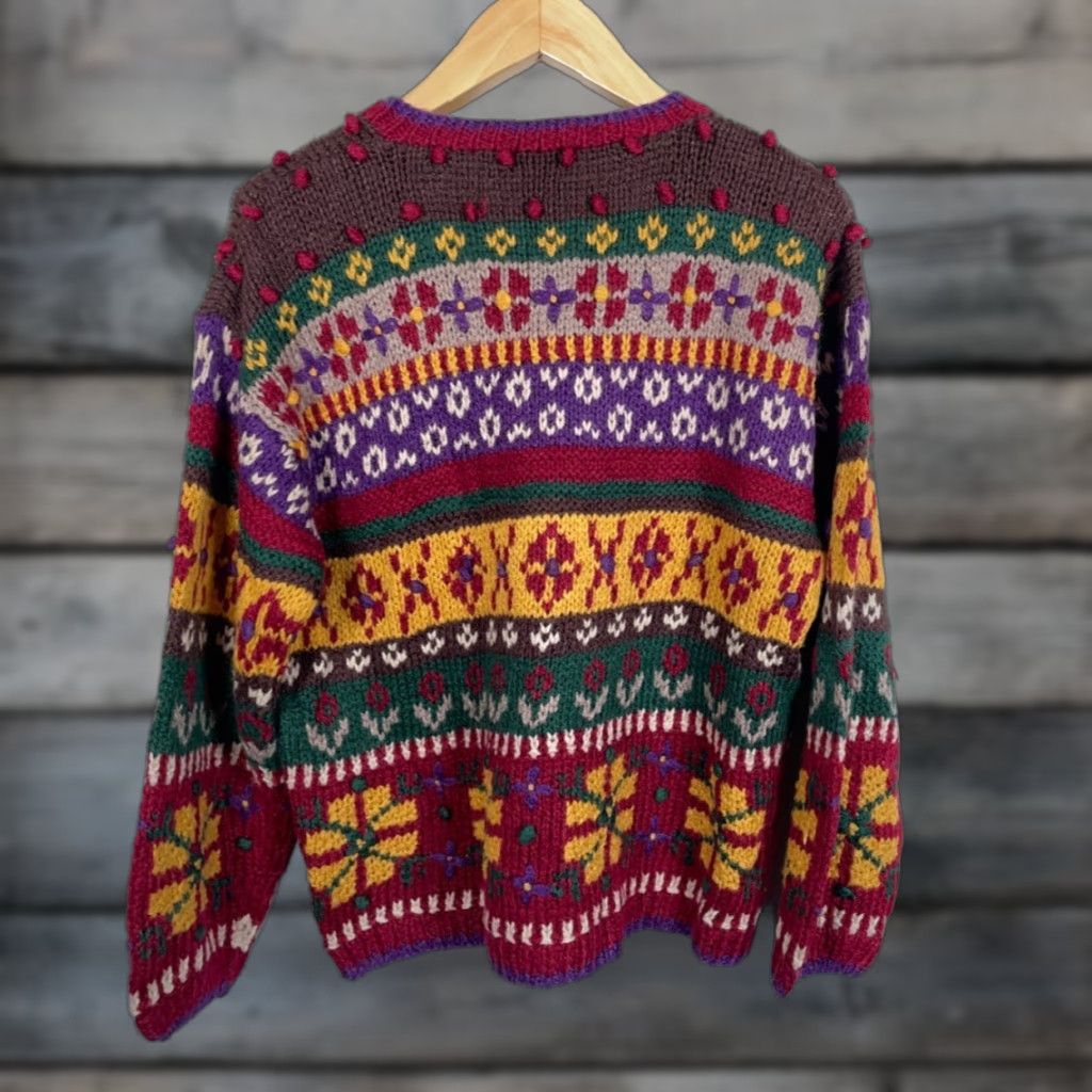 Vintage VINTAGE 90s Geometric Knit Cardigan Women's Large Red Yellow Shirt Sleeve? Size L / US 10 / IT 46 - 1 Thumbnail