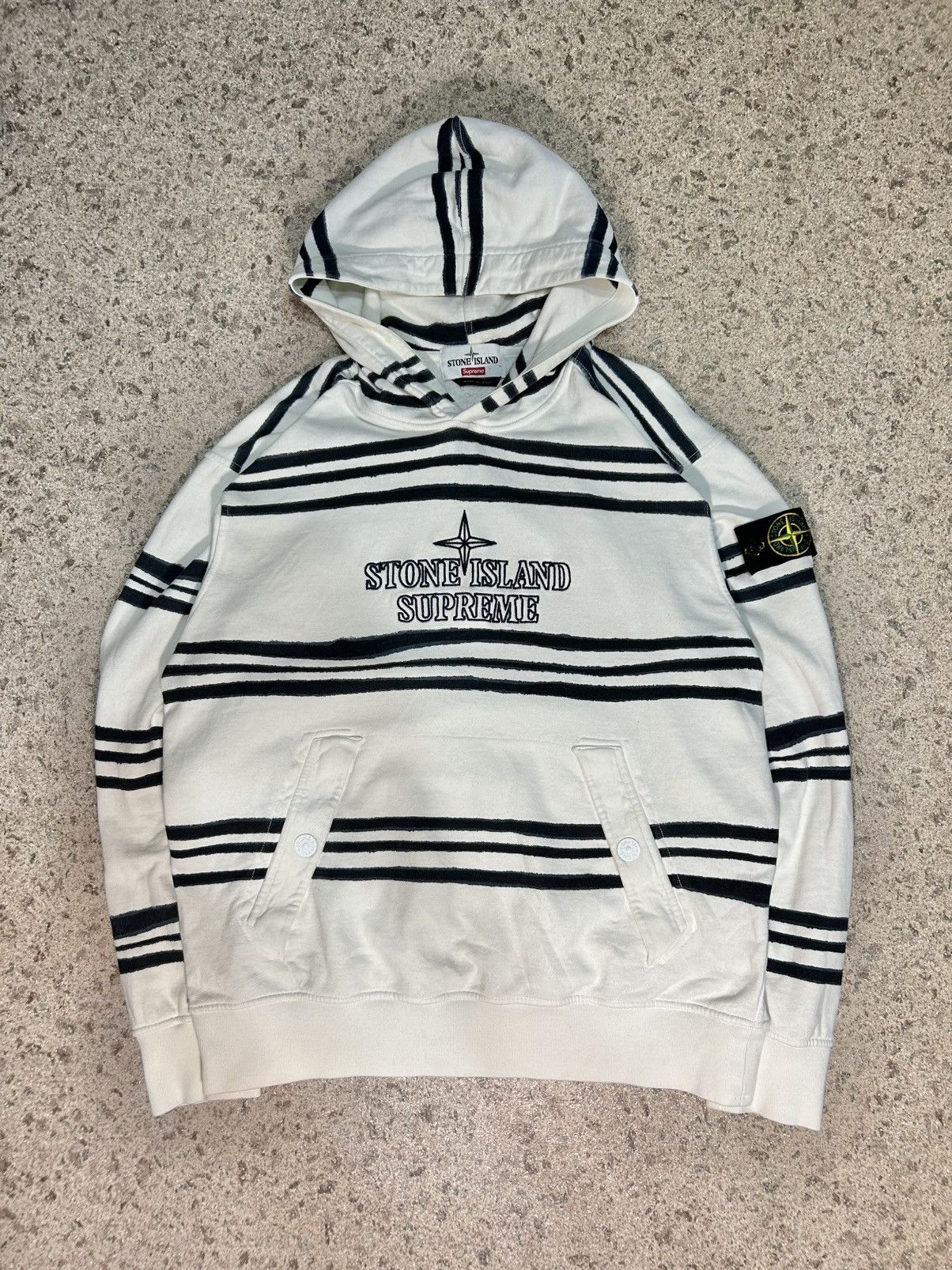 Jacket Supreme Stone Island Warp Stripe Hooded Sweatshirt White