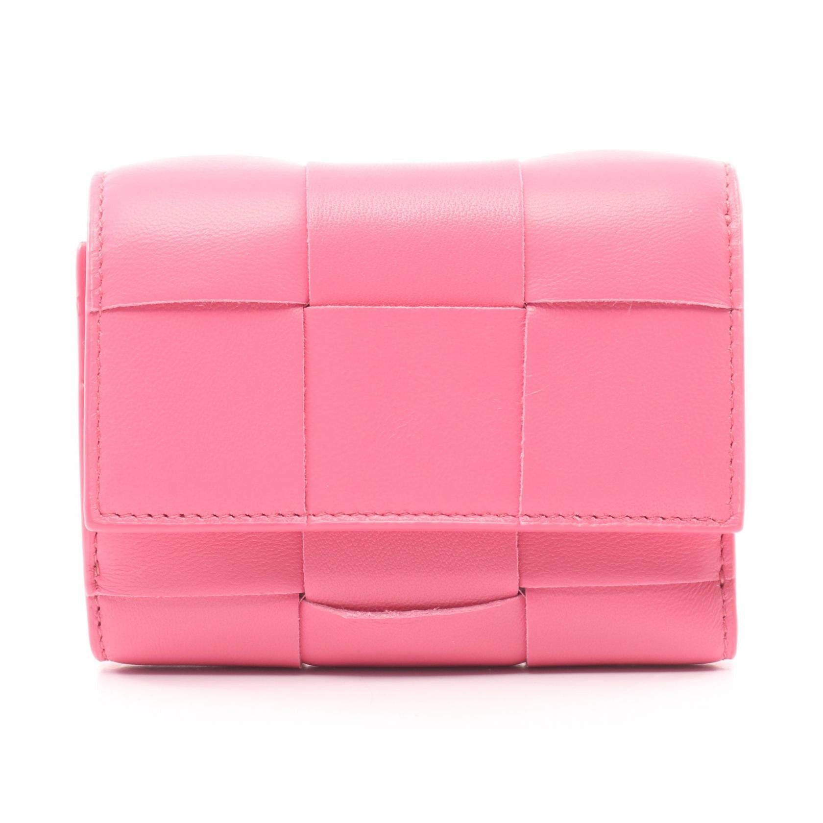 Bottega Veneta Bottega Veneta Cassette Maxi Intrecciato Small Tri-Fold Flap Wallet Trifold Leather Pink Size ONE SIZE - 1 Thumbnail
