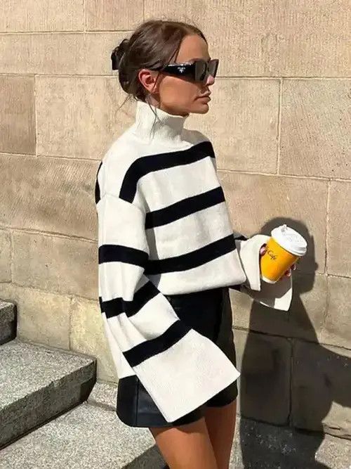 Japanese Brand × Vintage Striped Side Split Knitted Pullovers For Women Size ONE SIZE - 2 Thumbnail