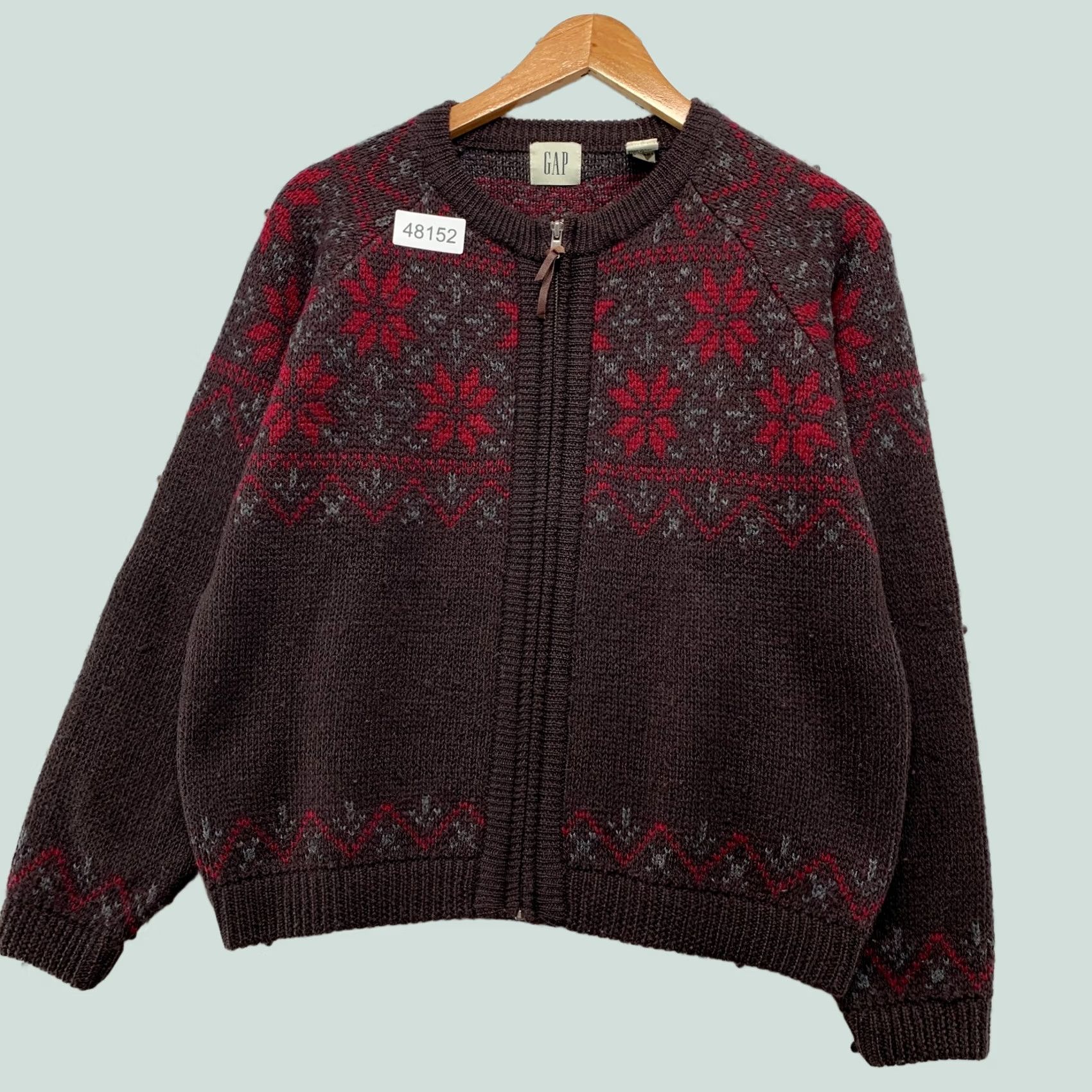 Gap VINTAGE GAP Wool Cardigan Sweater Zip Womens M Brown Nordic Snowflake Size M / US 6-8 / IT 42-44 - 1 Thumbnail