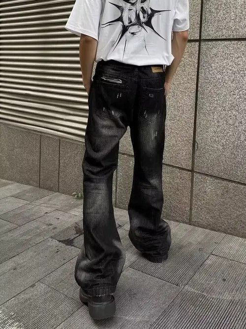 Jean Street ripped corrugated pleated micro-flared jeans Size US 32 / EU 48 - 2 Thumbnail