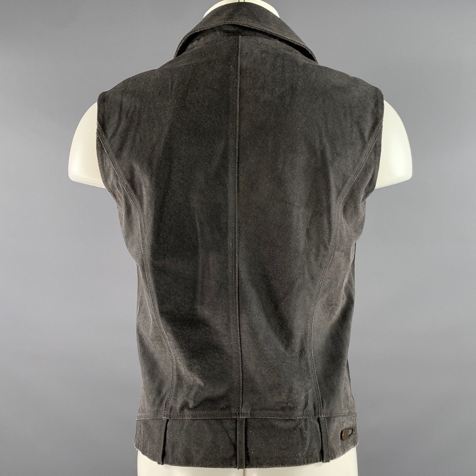 Diesel DIESEL Size L Grey Distressed Calf Leather Biker Vest Size US 9 / EU 42 - 4 Thumbnail