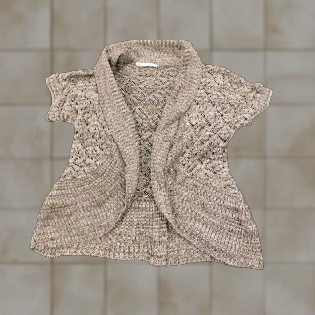 Vintage Maurices Womens Sweater Cardigan Crew Neck Short Sleeve XS Brown Knit Stretch Bow Button Vintage: No Regular Size XS / US 0-2 / IT 36-38 - 1 Thumbnail