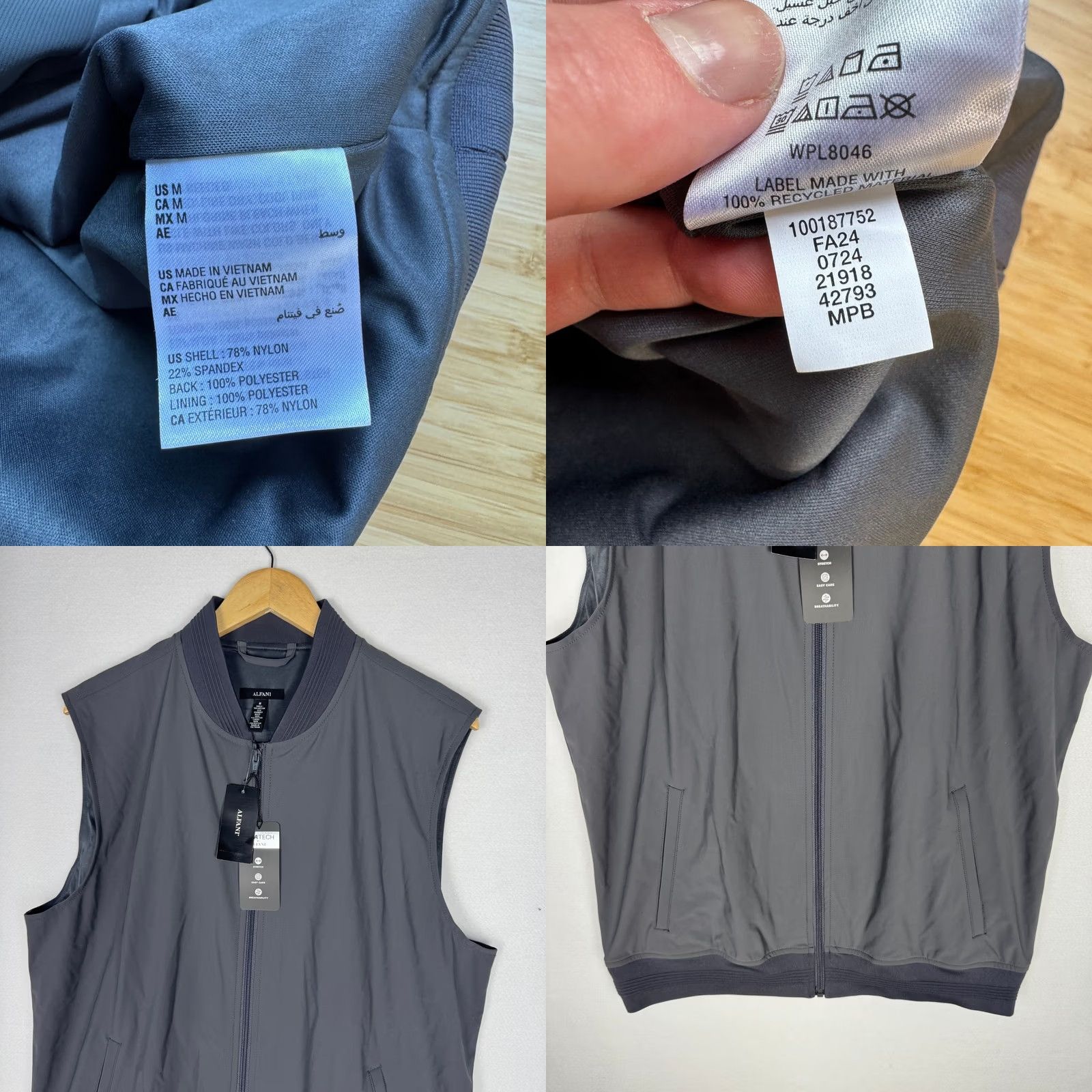 Alfani Alfani Alfatech Bomber Vest Mens M Ebony Grey Full Zip Stretch Size US M / EU 48-50 / 2 - 8 Thumbnail