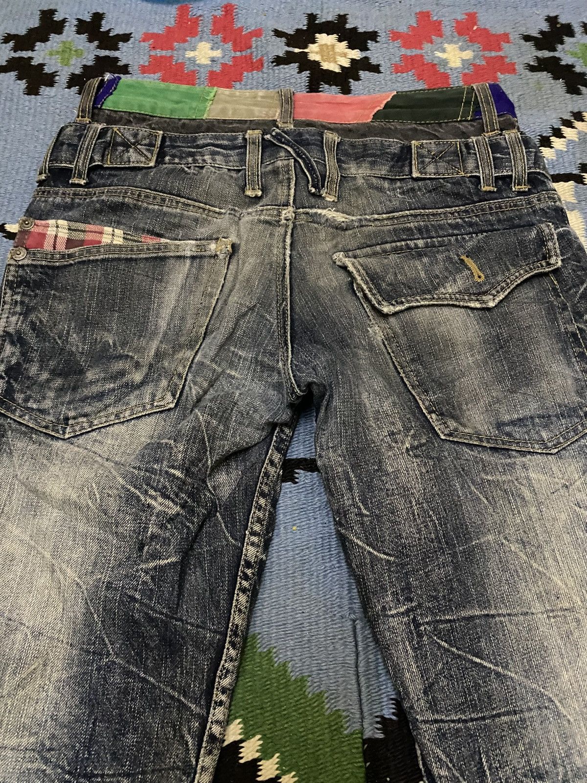 Japanese Brand DISTRESSED DENIM PATINA DOUBLE WAIST LIGHTNING SPARK JEAN Size US 30 / EU 46 - 5 Thumbnail