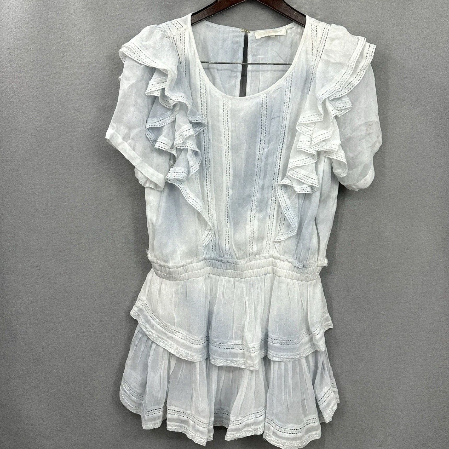 LoveShackFancy LoveShackFancy Stella Casual Mini Dress Womens Large Blue Tie Dye Ruffle Cap Sleeve Bohemian Size L / US 10 / IT 46 - 5 Thumbnail