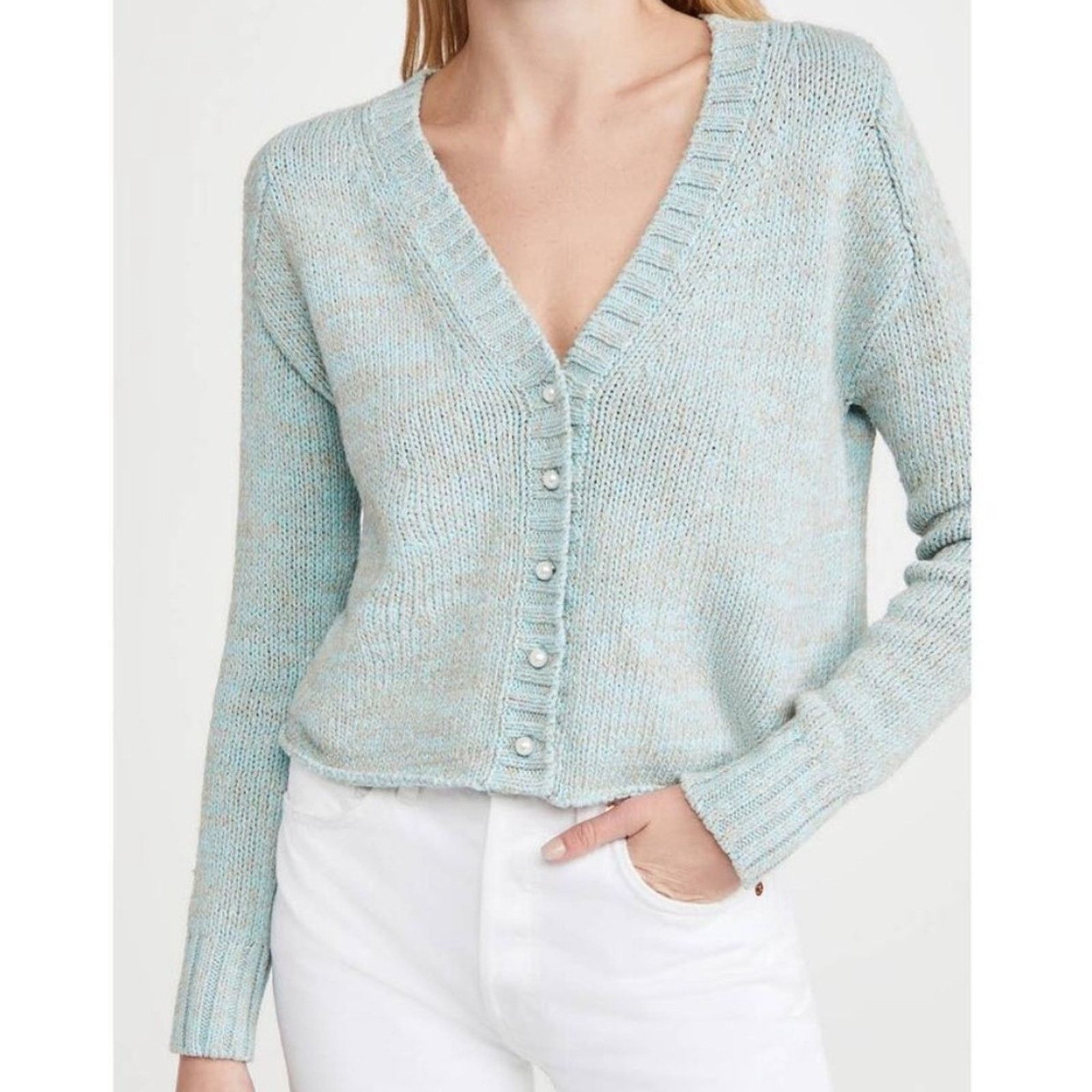 Other Dannijo Cropped Cardigan With Pearl Buttons in Blue Grey Size L / US 10 / IT 46 - 1 Thumbnail