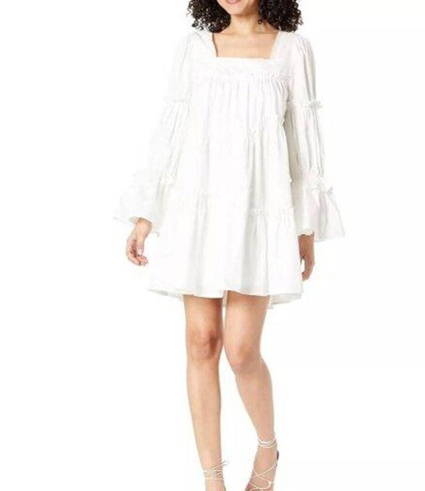 Designer Moon River Womens White Long-Sleeve Ruffle Mini Dress Size M Size M / US 6-8 / IT 42-44 - 6 Thumbnail