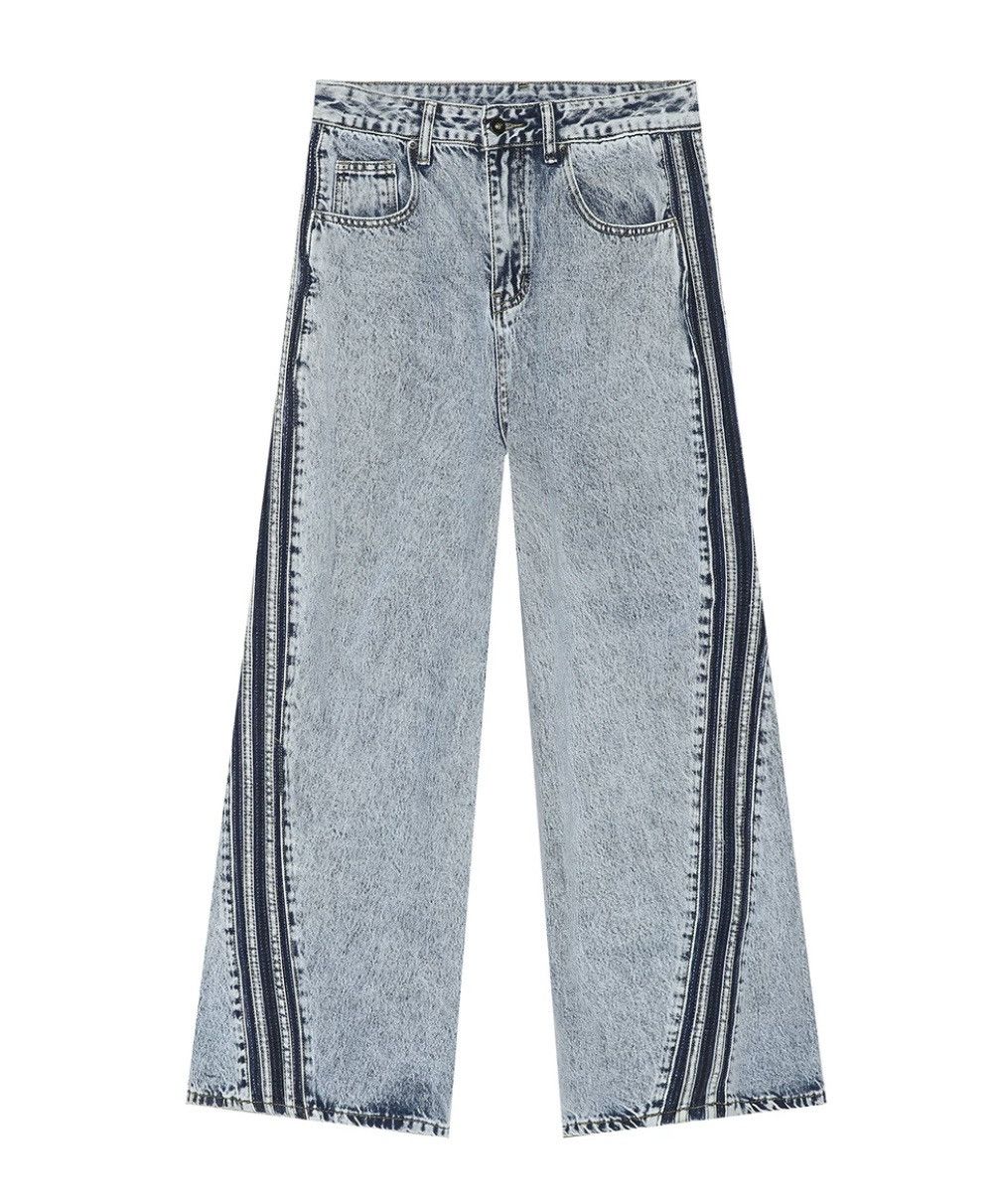 Japanese Brand × Vintage Avant garde fashion acid wash side striped baggy jeans pants Size US 32 / EU 48 - 7 Thumbnail