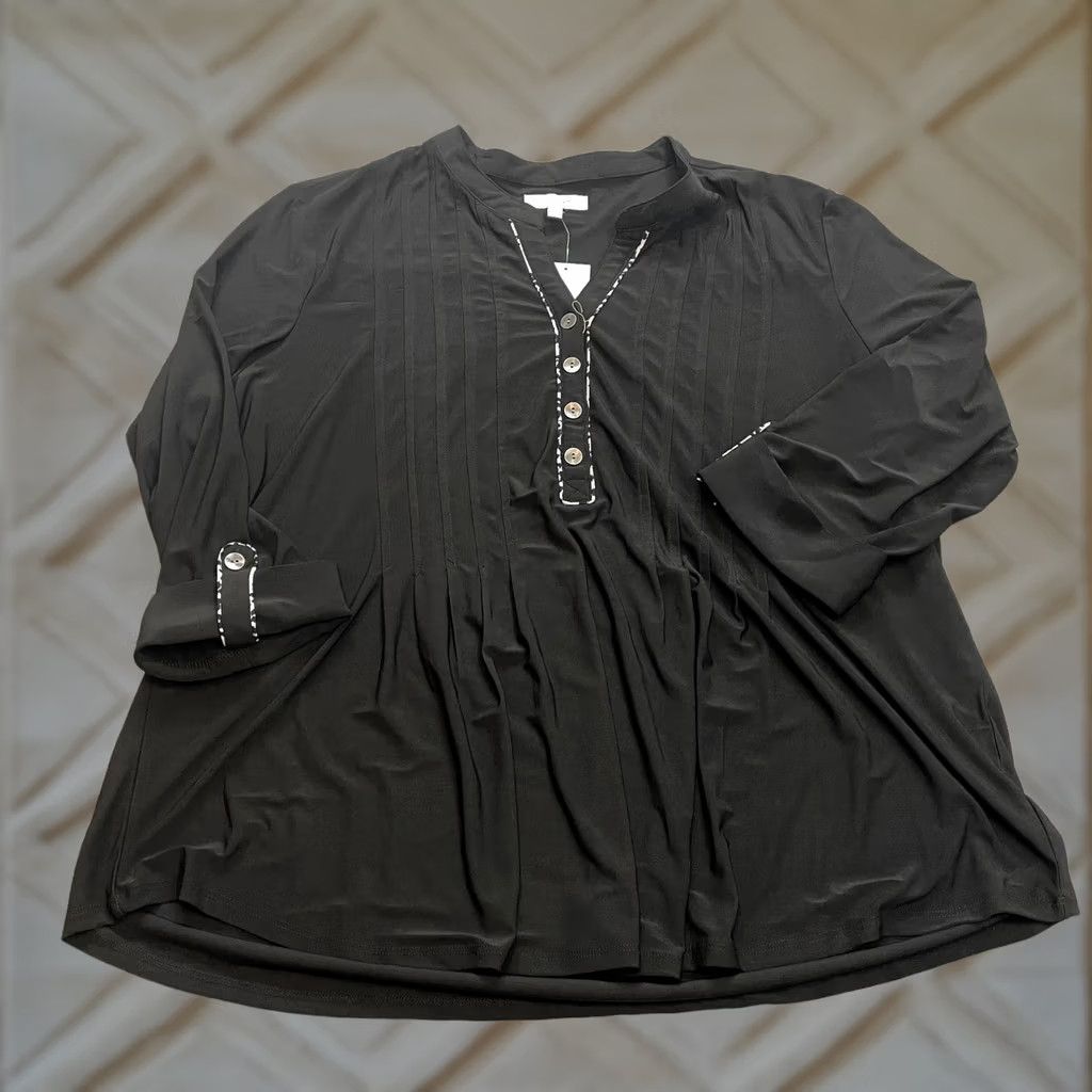 Vintage VINTAGE New Directions Blouse shirt Womens 2XL Black Long Sleeve Henley NWT Size XXL / US 16-18 / IT 52-54 - 1 Thumbnail