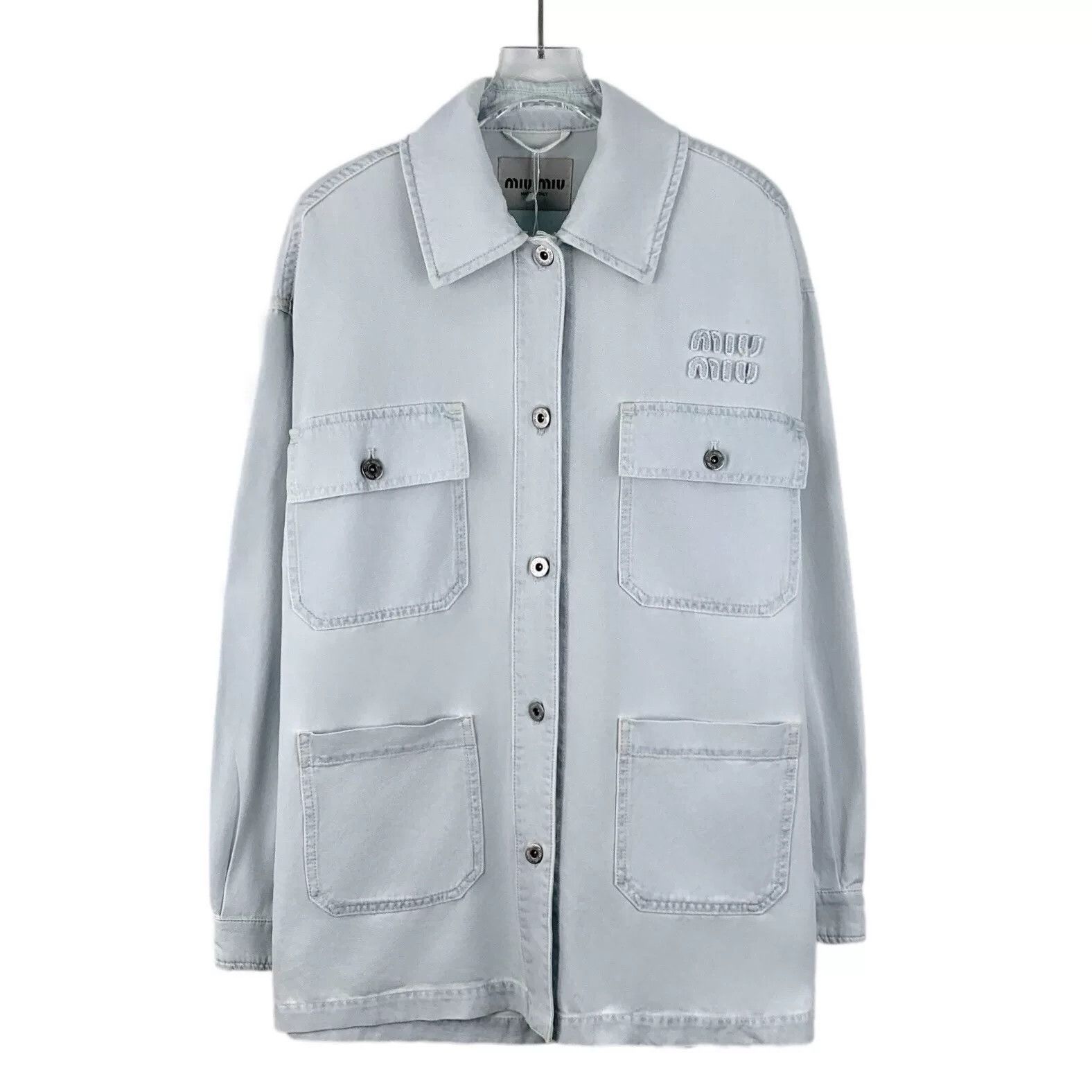Miu Miu light blue logo embroidered denim jacket Size US S / EU 44-46 / 1 - 1 Thumbnail
