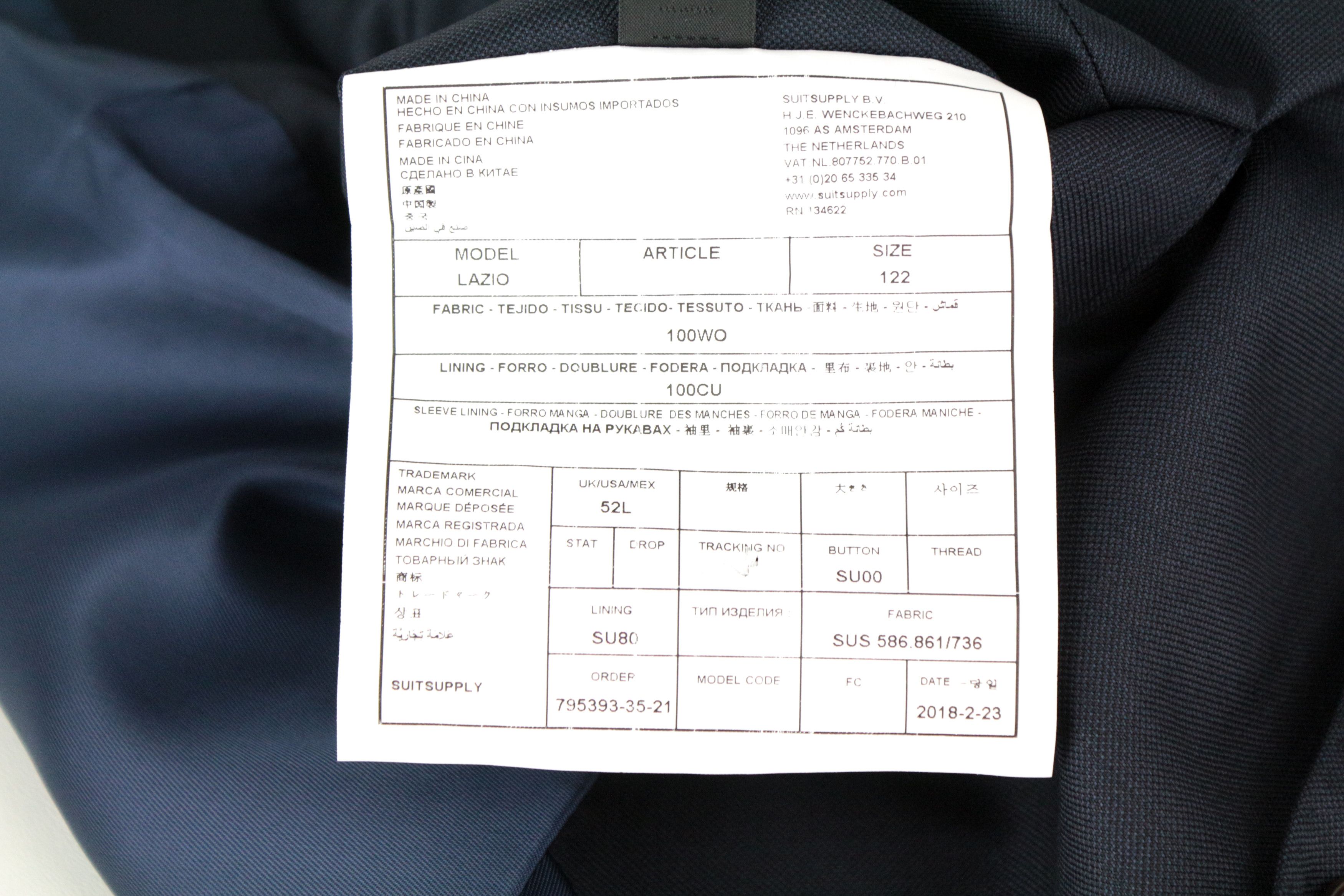 Suitsupply LAZIO UK52 Blue Wool 3 Piece Suit 67055 Size 52R - 9 Thumbnail