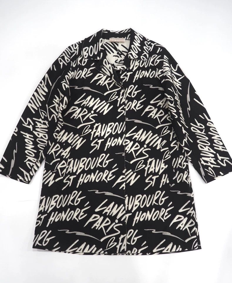 Lanvin Lanvin Black and White Signature Graffiti Long Coat Size US XXS / EU 40 - 1 Thumbnail