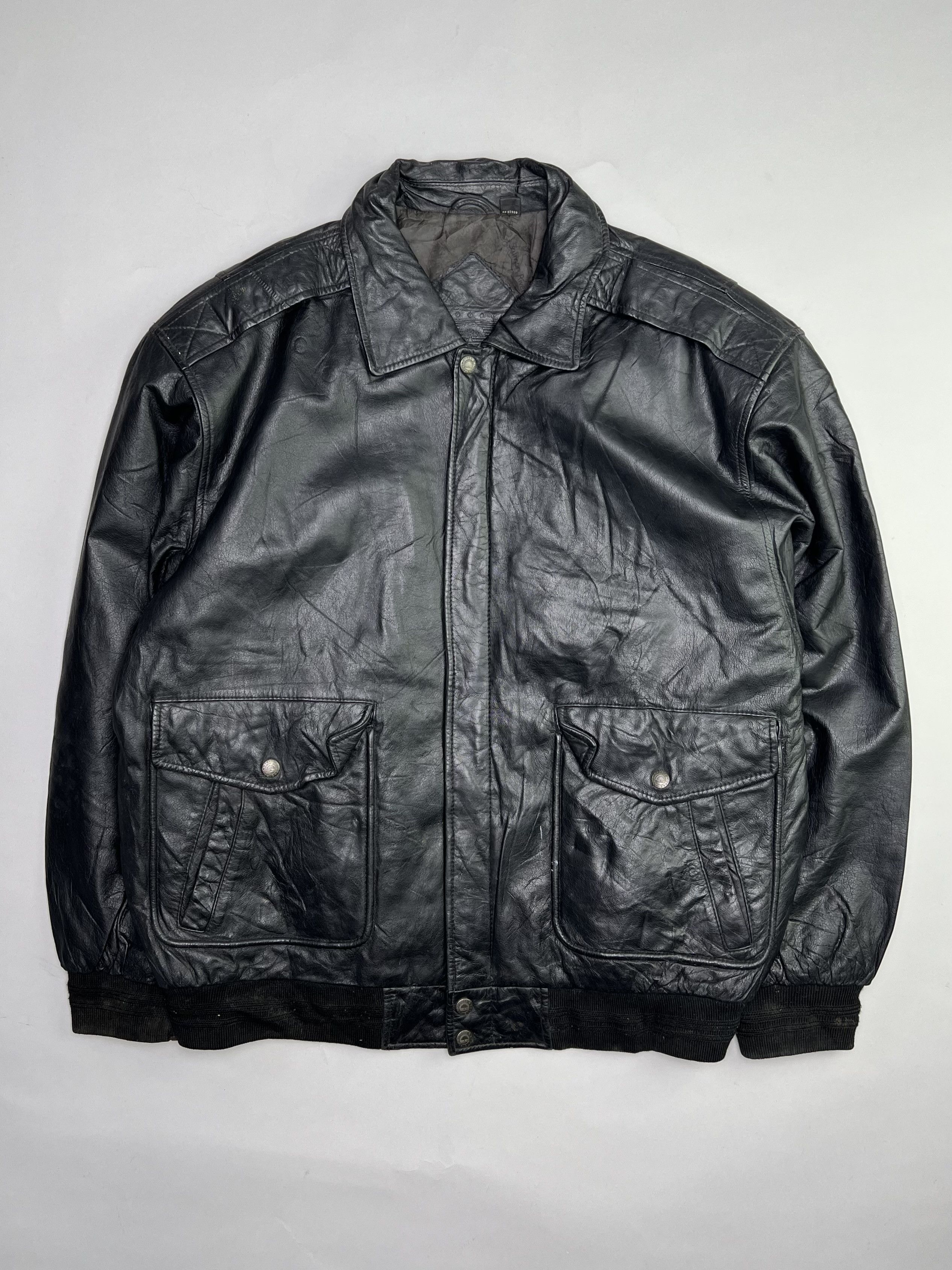 Genuine Leather VINTAGE BOMBER LEATHER JACKET BLACK LARGE Size US L / EU 52-54 / 3 - 1 Thumbnail