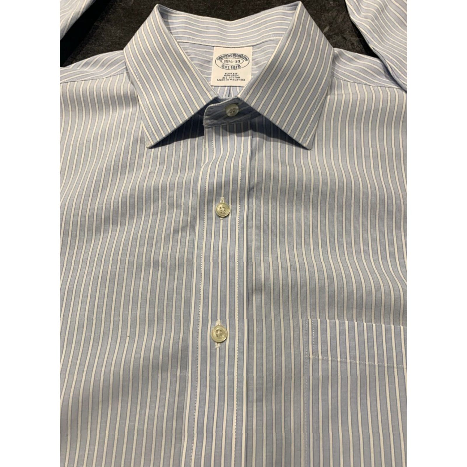 Brooks Brothers VINTAGE Brooks Brothers Dress Shirt Men 15.5 Slim Fit Long Sleeve Button-Front Blue White Stripe Cotton Size 40R - 4 Thumbnail