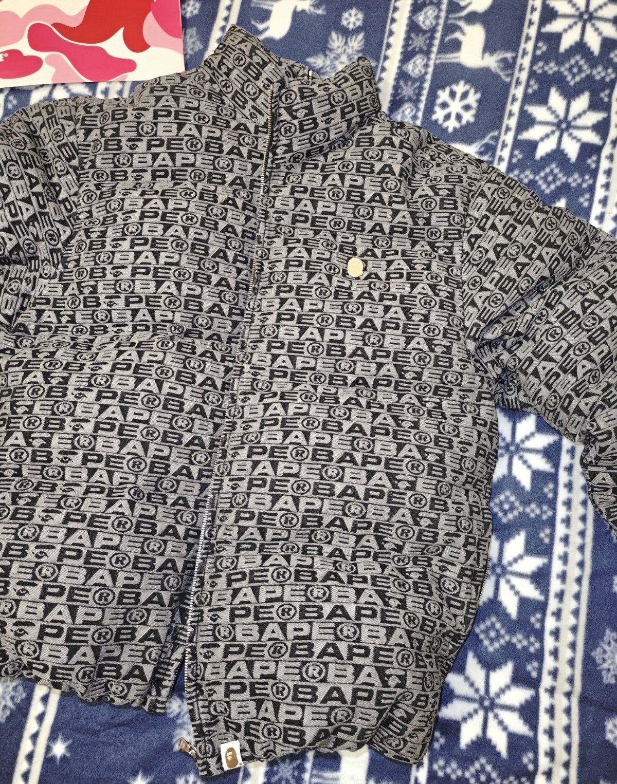 Bape LUX SPORT PATTERN JACQUARD RELAXED FIT 10OZ DENIM DOWNJACKET Size US XL / EU 56 / 4 - 3 Thumbnail