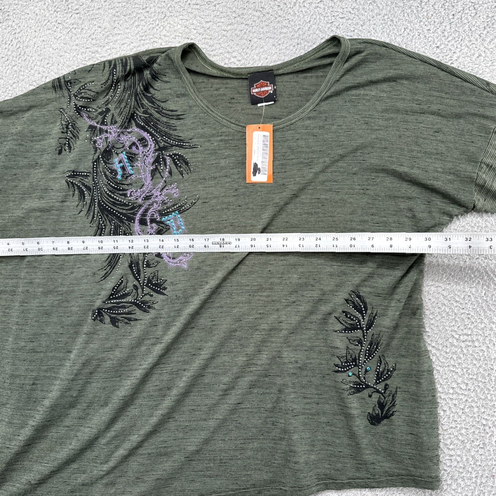 Harley Davidson Harley-Davidson Women's Foliage Long Sleeve Scoop Neck Poncho Shirt XL Green Burnout, T-Shirt, Cotton Blend, Regular, Vintage? Size XL / US 12-14 / IT 48-50 - 5 Thumbnail