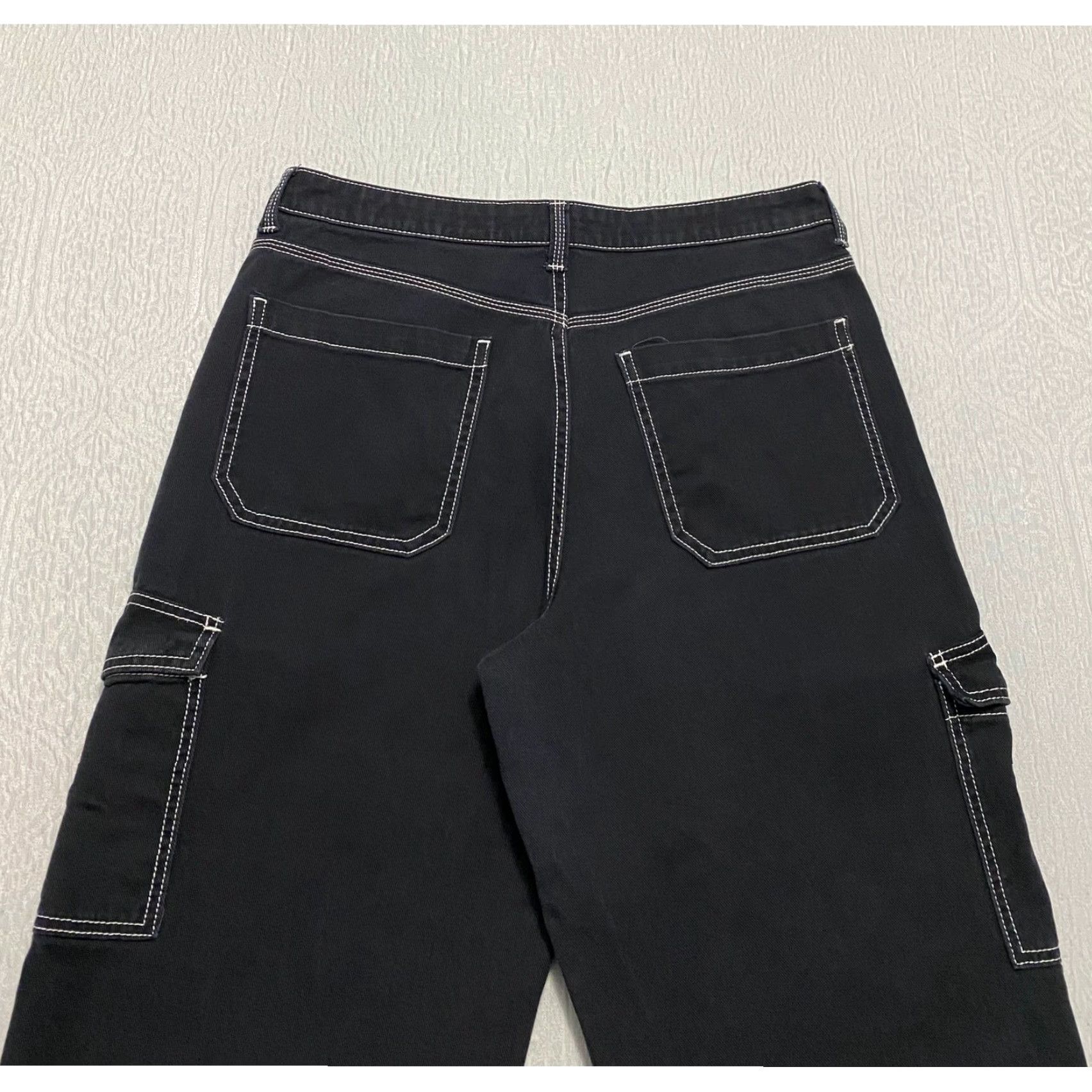 H&M H&M Divided Women's Black Wide Leg Cargo Jeans Contrast Stitch Size 34 Size 24" / US 00 / IT 34 - 3 Thumbnail