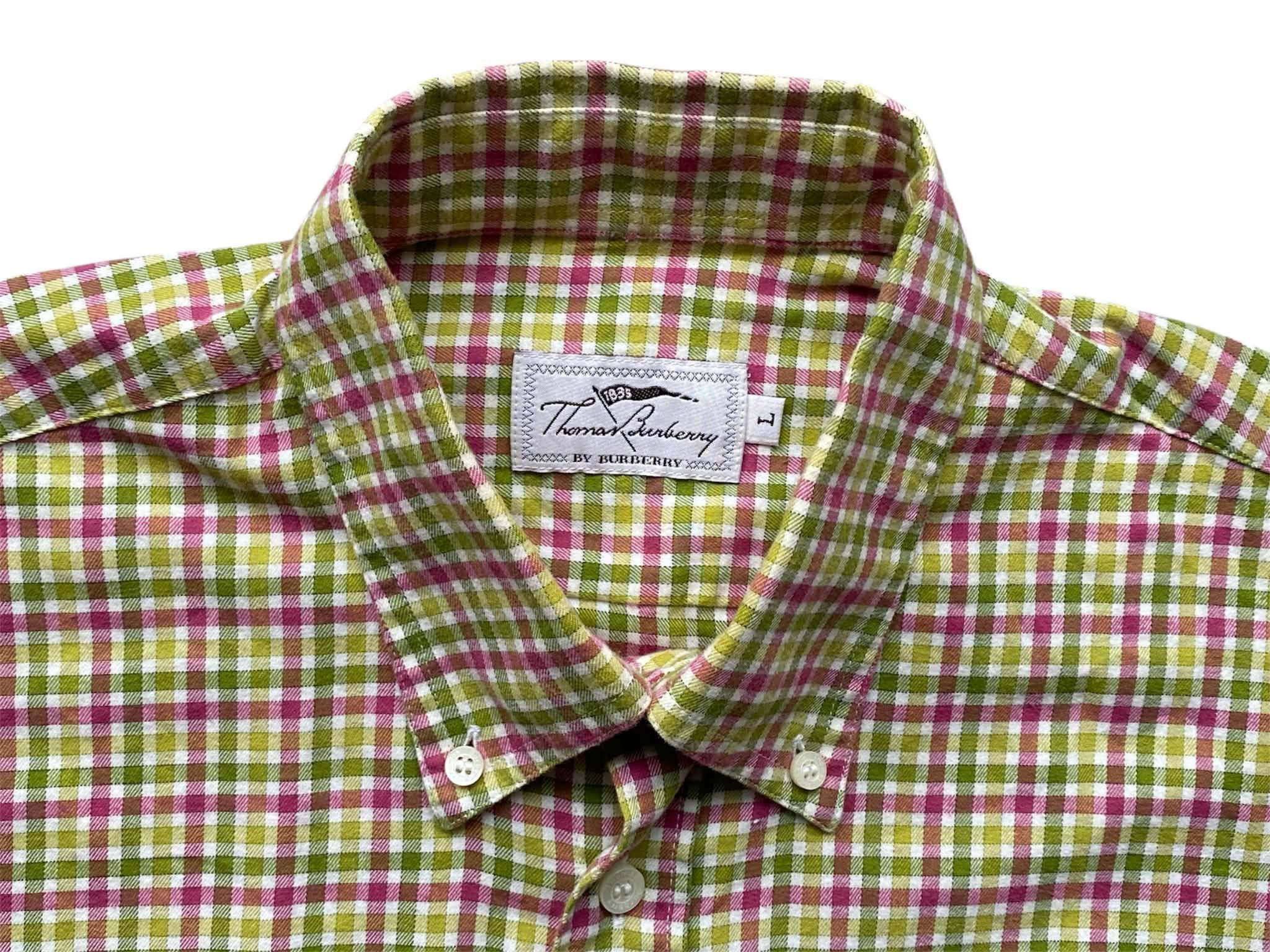 Burberry Vintage Thomas Burberry Button Up Green And Pink Shirt Size US L / EU 52-54 / 3 - 3 Thumbnail