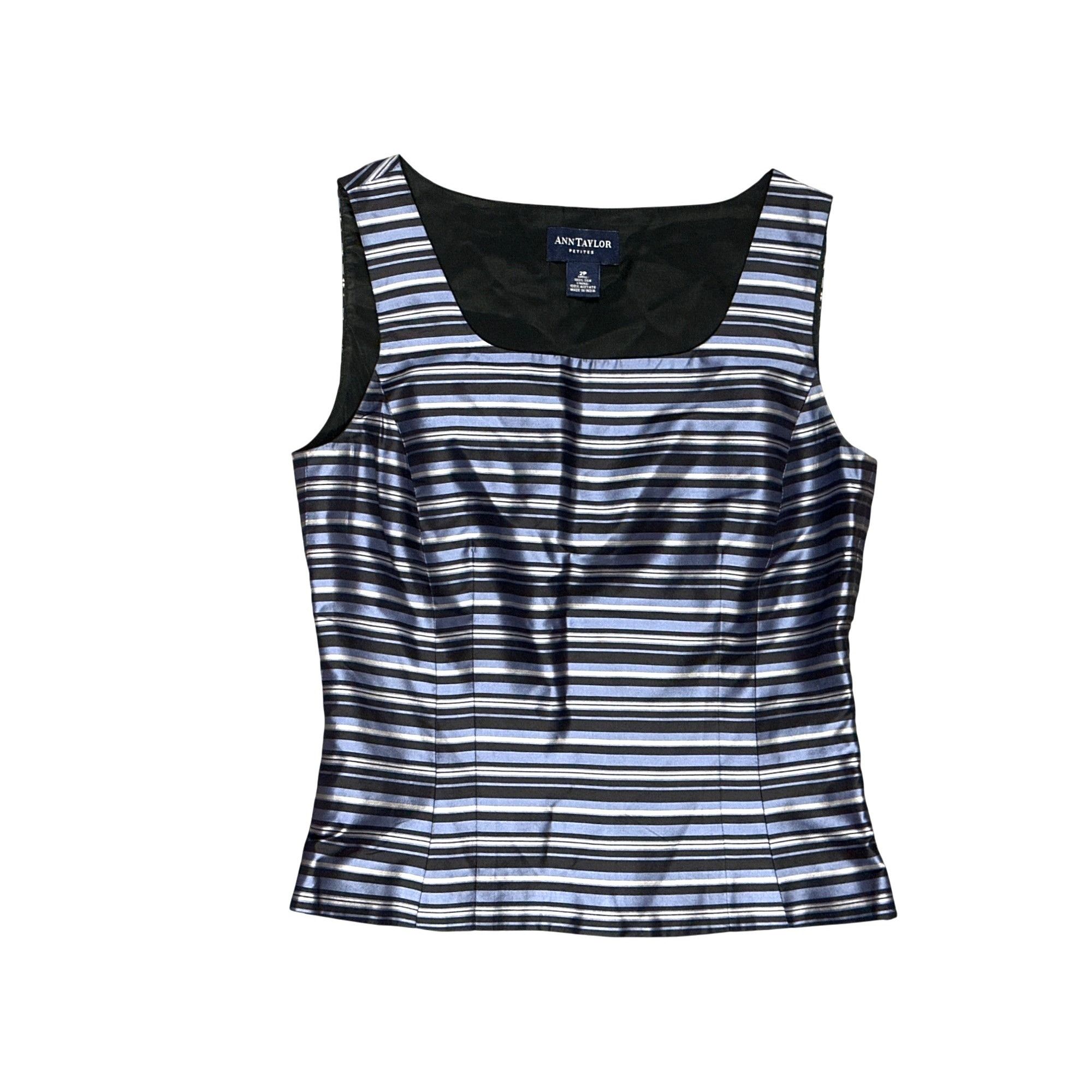 Ann Taylor Ann Taylor Petites 2P Navy Blue Striped Silk Sleeveless Blou Size XS / US 0-2 / IT 36-38 - 13 Thumbnail