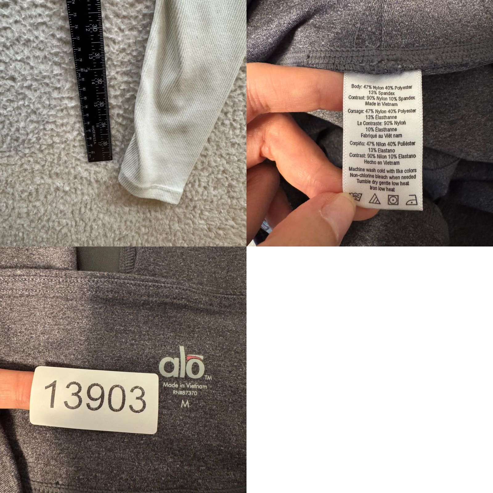 Alo VINTAGE? (No) Alo Scrunch Leggings M Women Gray Scrunch Yoga Gym Workout Medium Gray White Long Tall Stretch 90s? (No) Size 32" / US 10 / IT 46 - 8 Thumbnail