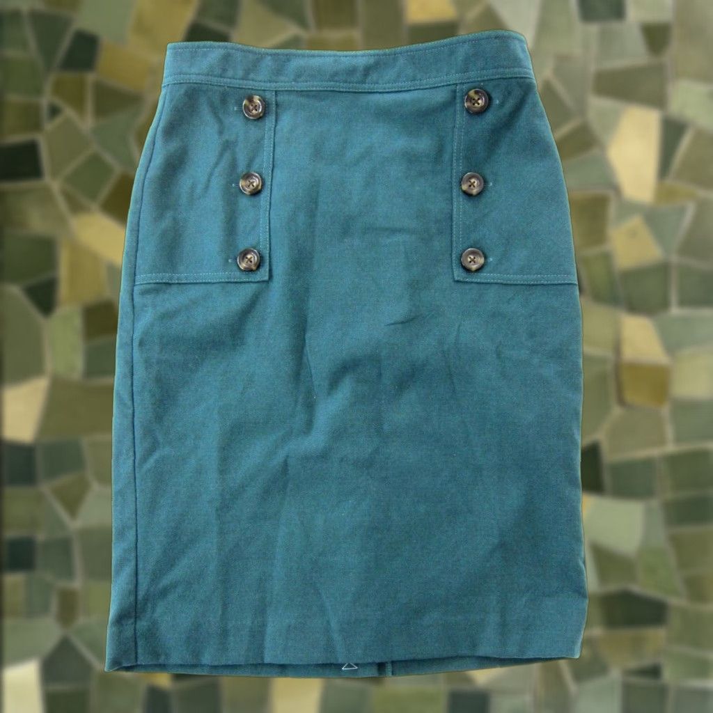 Ann Taylor VINTAGE NWT Ann Taylor Green High Rise Button Sailor Pencil Straight Skirt Women 6 Size 28" / US 6 / IT 42 - 1 Thumbnail