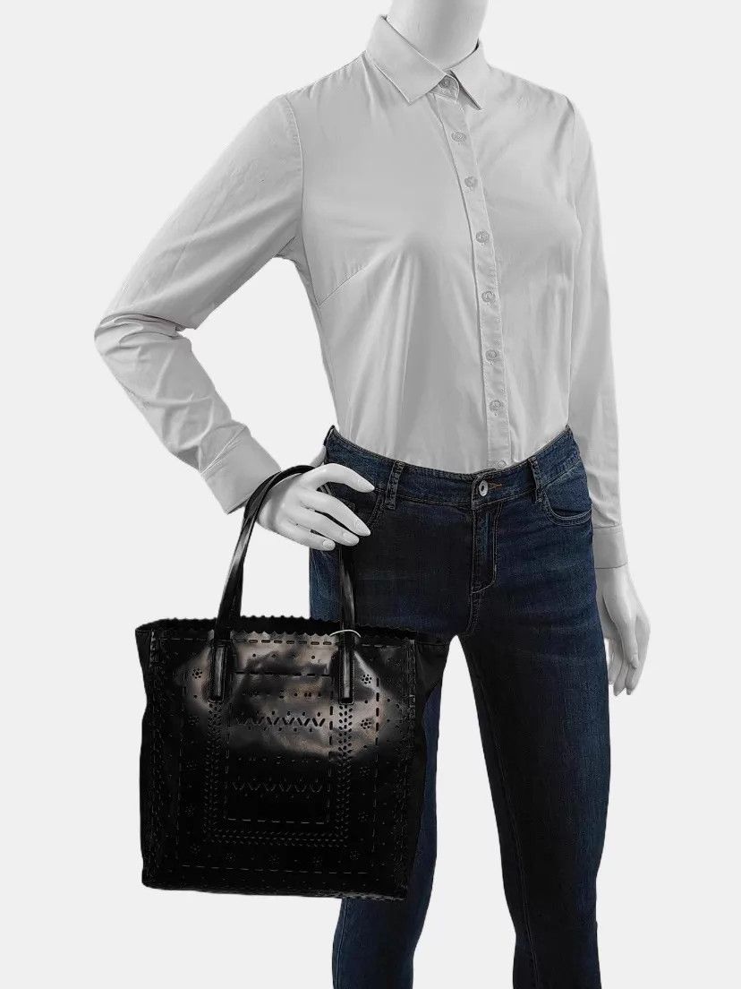 Prada PRADA Patent Leather Tote Black Carved Cutout Nylon Flaw Size ONE SIZE - 6 Thumbnail