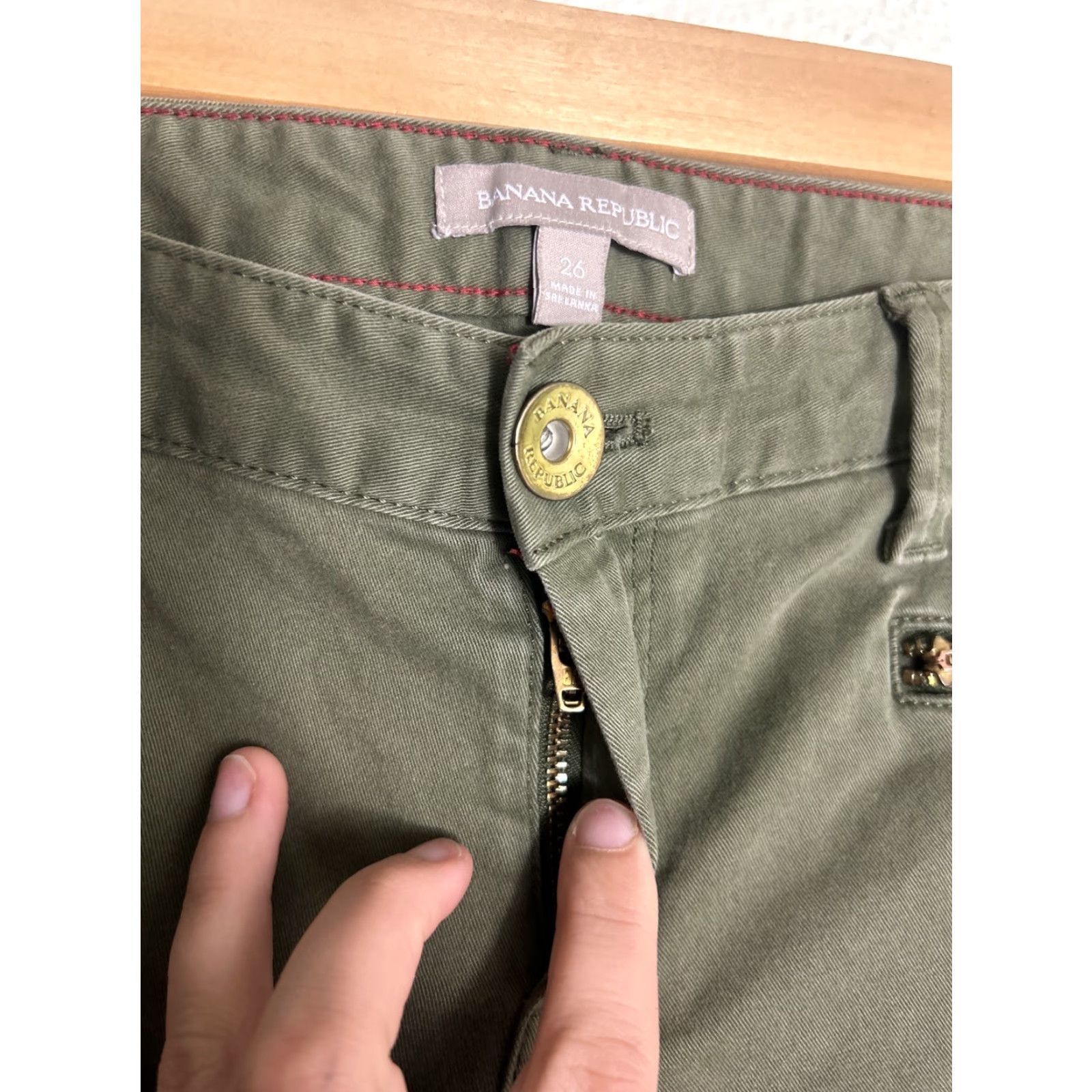 Banana Republic banana republic Womens Army Green Cotton Pants Slim Straight 29x28 Size 26 Chino Slimming Womens Size 26" / US 2 / IT 38 - 6 Thumbnail