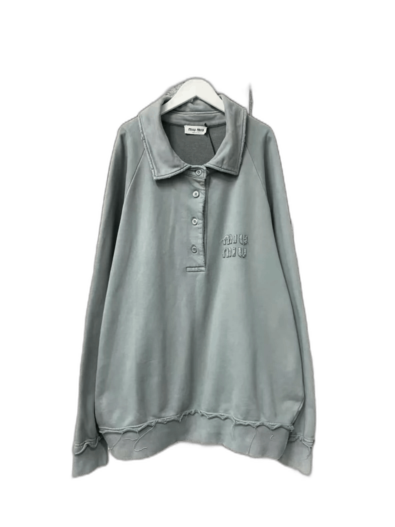 新品タグ付き⚫️Embroidery Polo Sweatshirt Miu Miu Miu Miu Applique Embroidered Logo White Polo