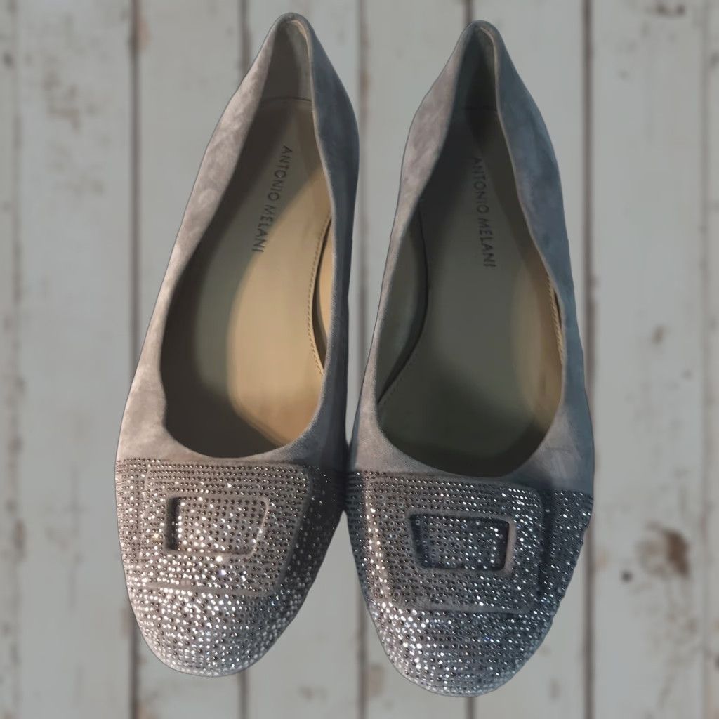 Vintage Antonio Melani Womens Flat Shoes Size 7.5M Suede Gray Beaded Classic Modern Size US 7.5 / IT 37.5 - 1 Thumbnail