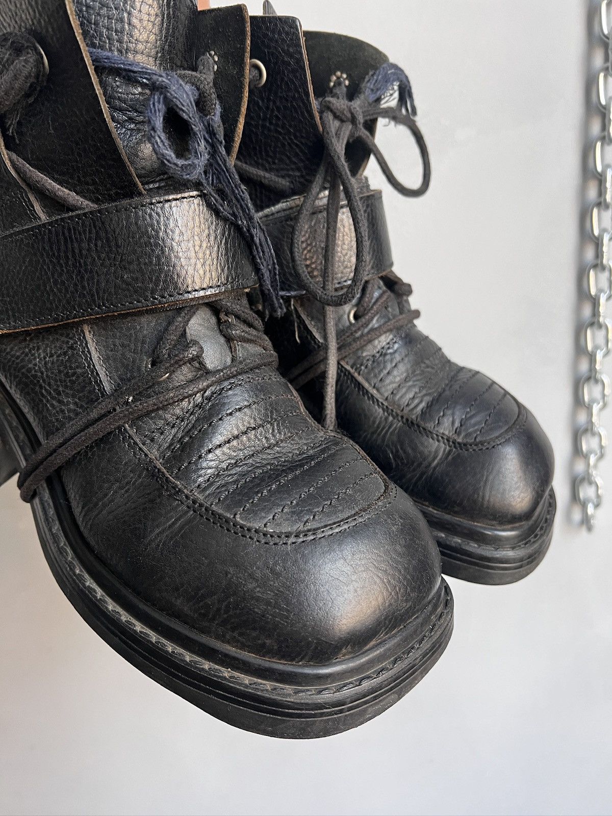 Dirk Bikkembergs Laced gothic platform leather ankle boots new rock y2k Size US 5.5 / EU 38 - 3 Thumbnail