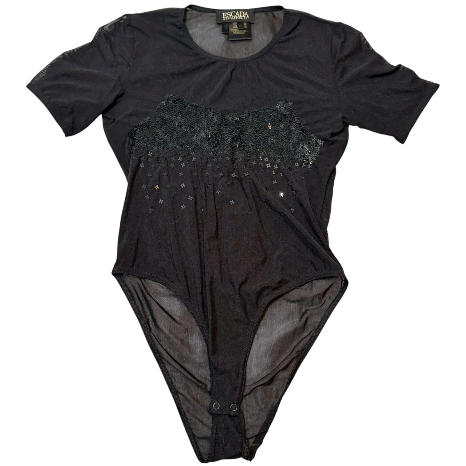Escada Escada Short Sleeve Mesh Sequin Bodysuit Sheer Black Size 36 Size XS / US 0-2 / IT 36-38 - 1 Thumbnail