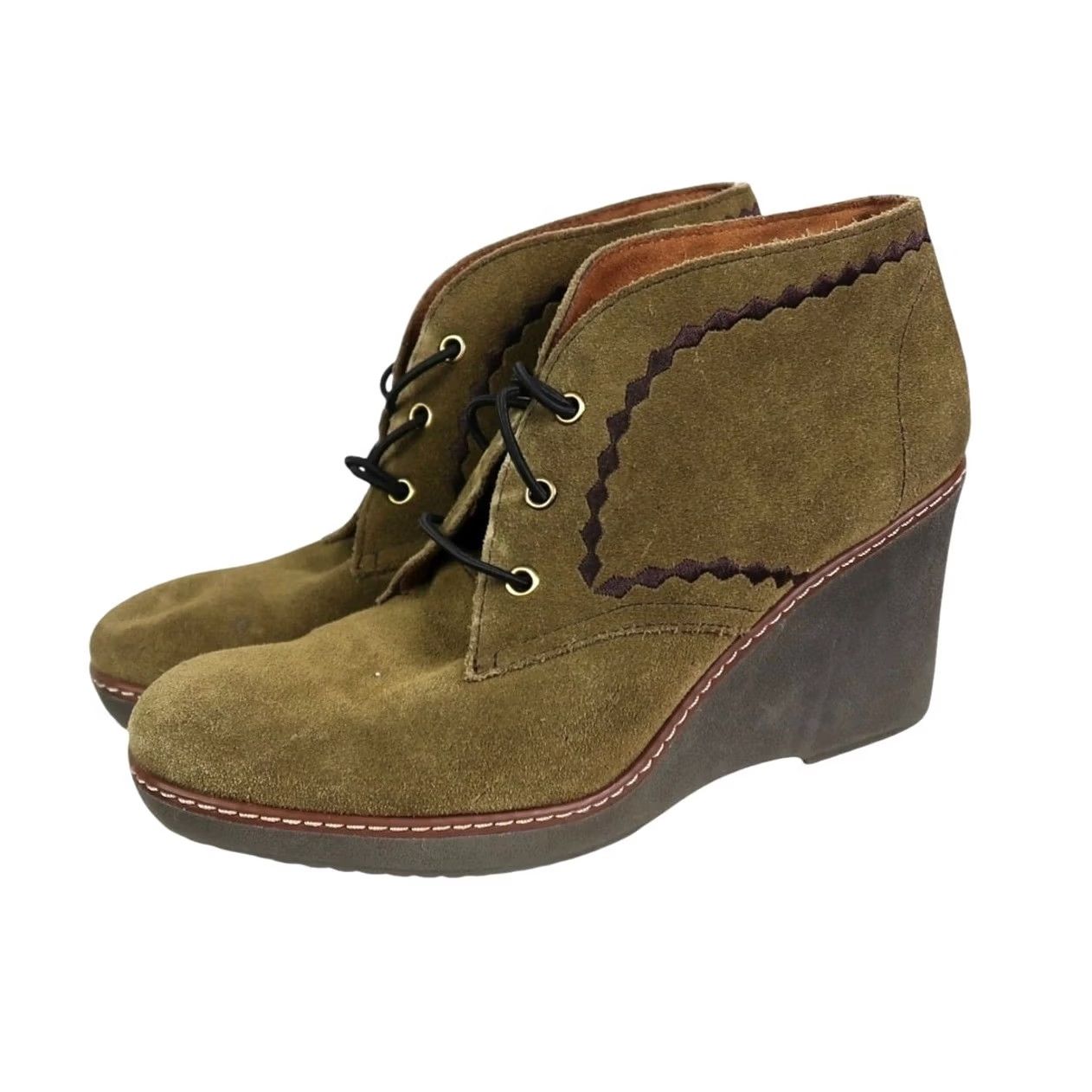 Naturalizer Naturalizer Olive Green Suede Leather Lace-Up Wedge Ankle Boots Size 8 Womens Size US 8 / IT 38 - 4 Thumbnail