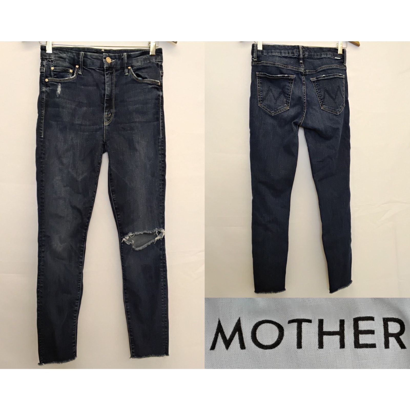 MOTHER Mother High Waist Looker Jean Women's 27" Dark Distressed Size 27" / US 4 / IT 40 - 1 Thumbnail