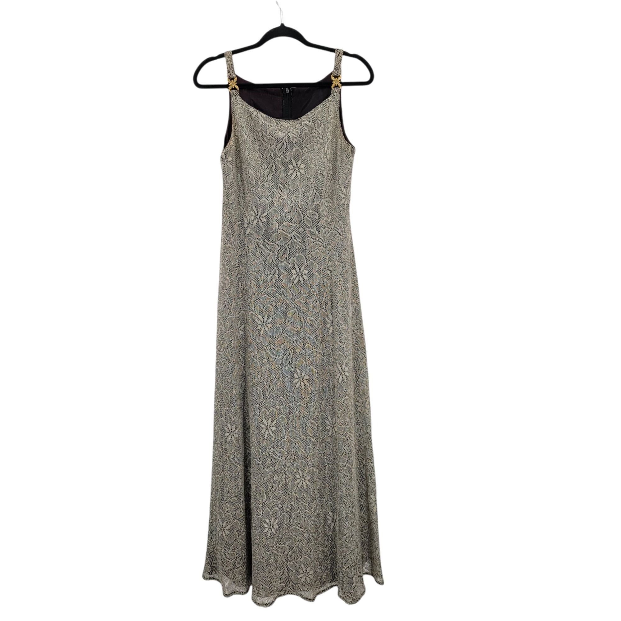 Vintage Vtg 80s Formal Gown Sz M Eggplant Metallic Lace Overlay Grun Size M / US 6-8 / IT 42-44 - 1 Thumbnail