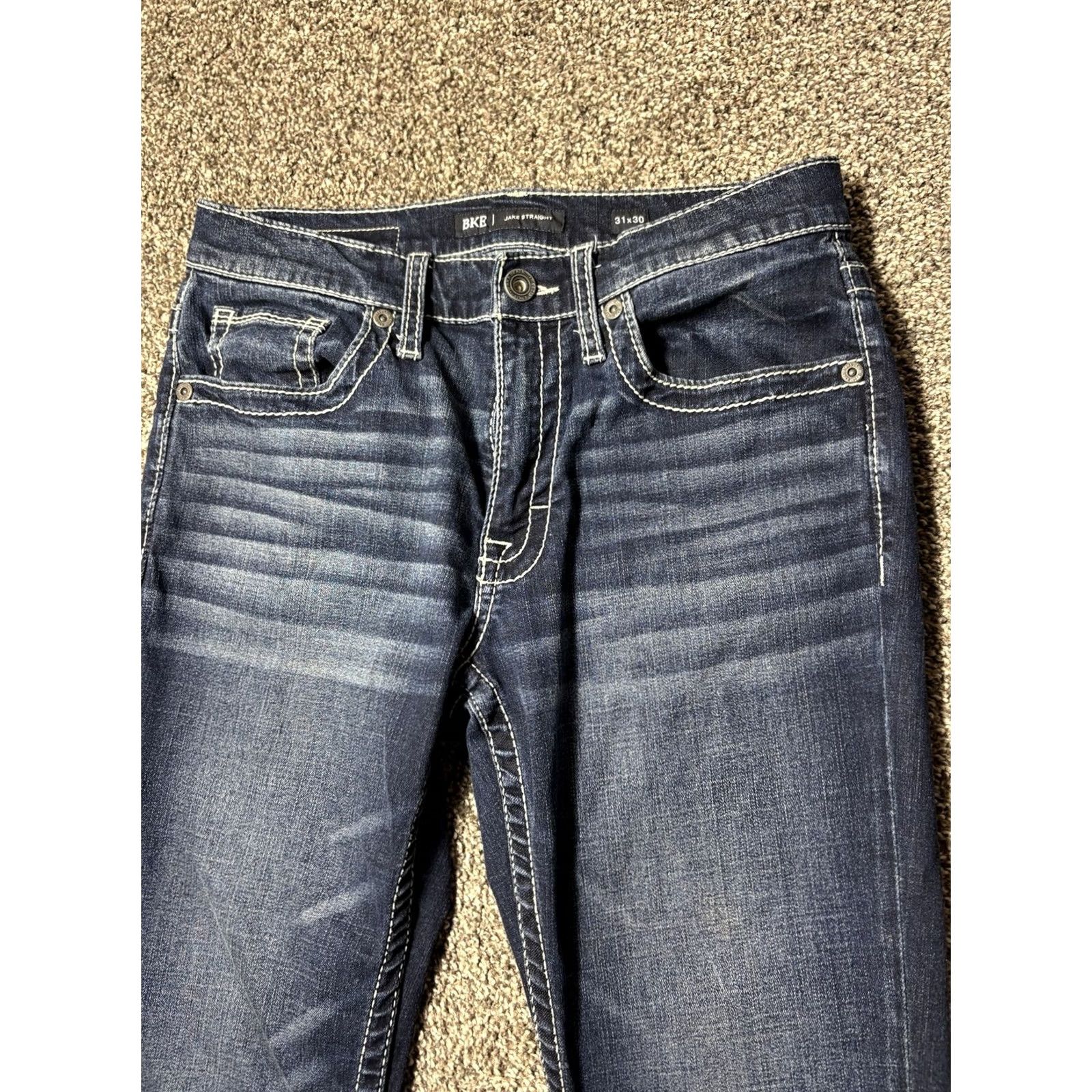BKE BKE Jake Straight Jeans Mens 31x30 Dark Wash Stretch Denim Thick Stitch Flex Size US 31 - 2 Thumbnail